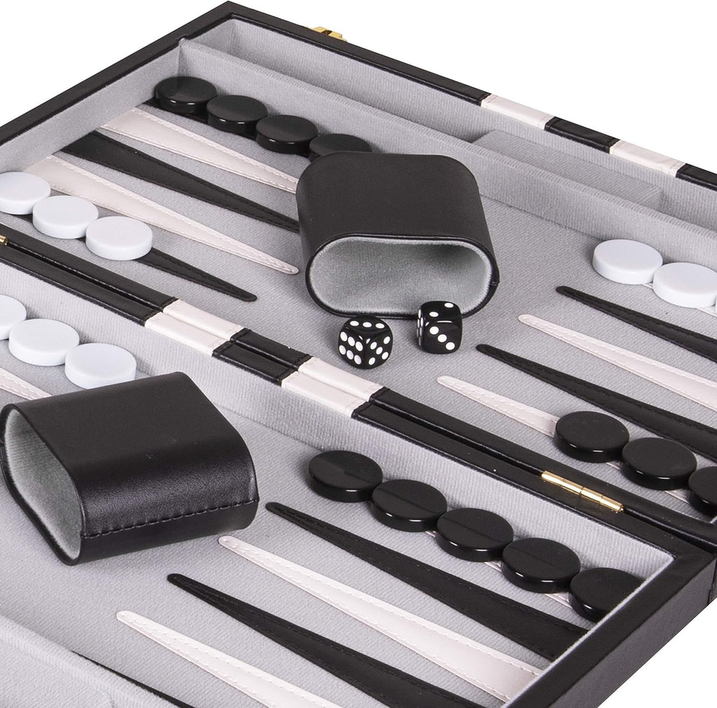 Backgammon Sets for Adults with Premium Leather Case | Classic Travel Backgammon Set for Adults and Kids with Strategy & Guide | 11 Inches | Small | Black