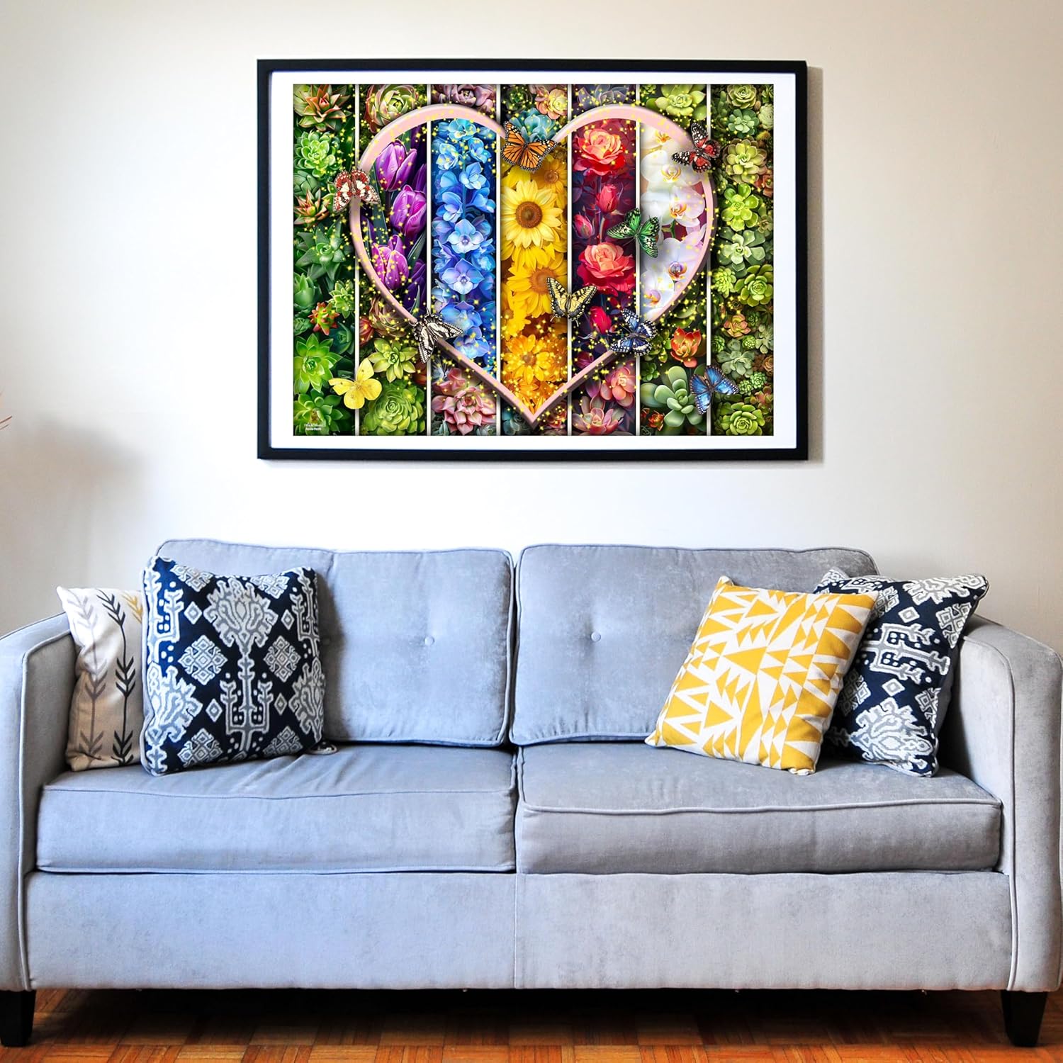 Think2Master Colorful Flowers Succulents & Butterflies 500 Pieces Large Format Jigsaw Puzzle for Kids 12+, Teens, Adults & Families. Beautiful Vibrant Heart Valentine's Day Illustration 26.8” X 18.9”