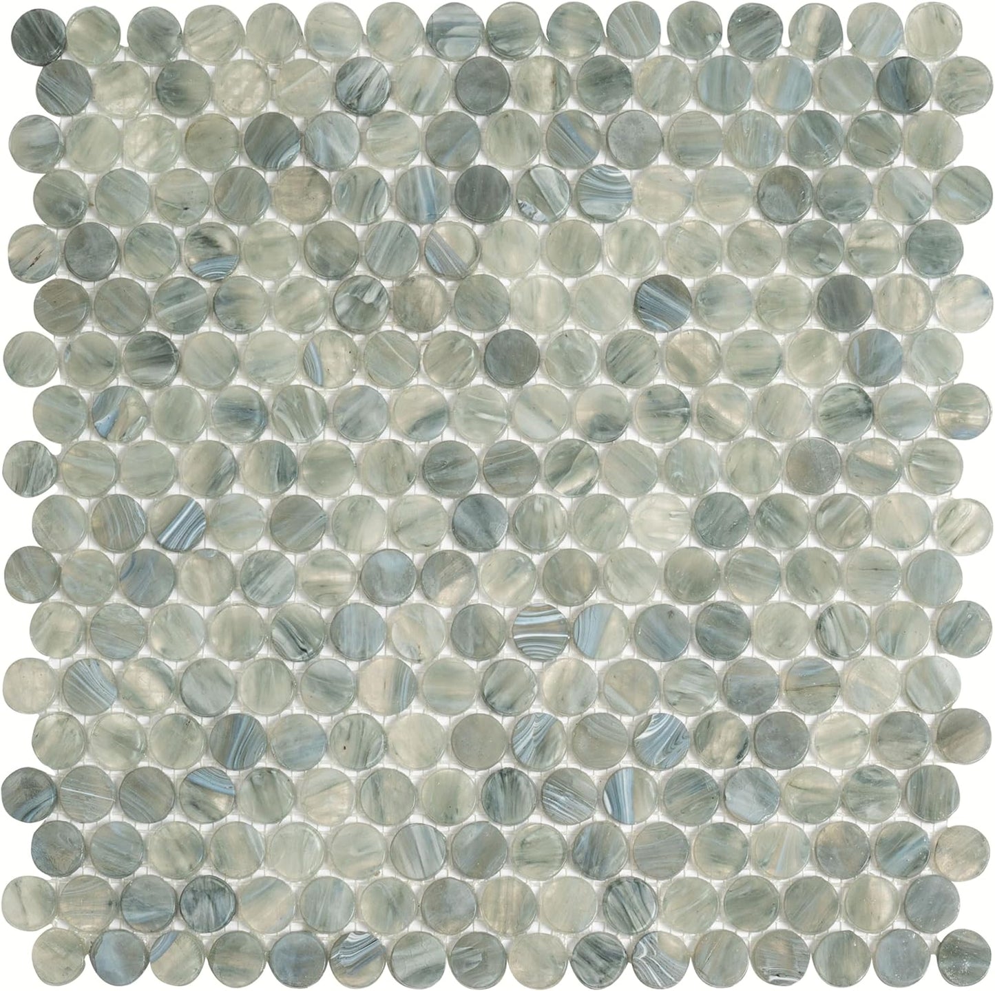 Mixed Gray Penny Round Mosaic Glass Tile – 12.2 x 12.2 Inch - 10 Sheet Pack - Luxurious Design for Bathroom Walls, Kitchen Backsplash, Shower Walls - Elegant Wall Decor - NOT Peel and Stick Tile