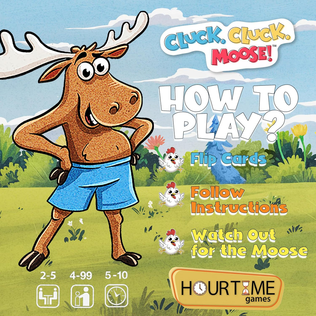 Hour Time Games Cluck Cluck Moose – Hilarious Animal-Themed Card Game for a Fun Family Game Night, Family Games for Kids & Families, Reunion Gift Ideas, Stocking Stuffer & Goodie Bag Gift for Ages 4+