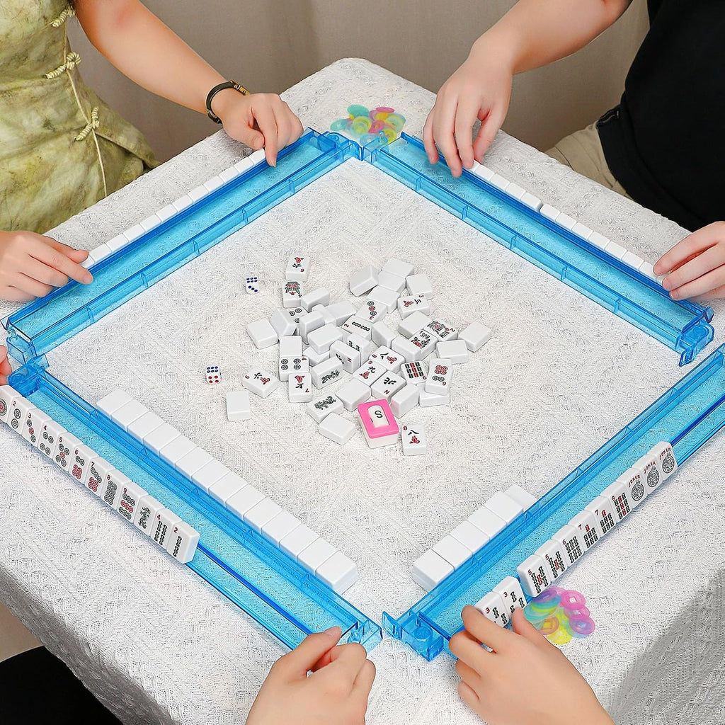 Mahjong Racks with Pushers,Blue Acrylic American Majiang Tile Racks,Imports Modern Mahjong Racks with Built-in Pushers- Set of 4