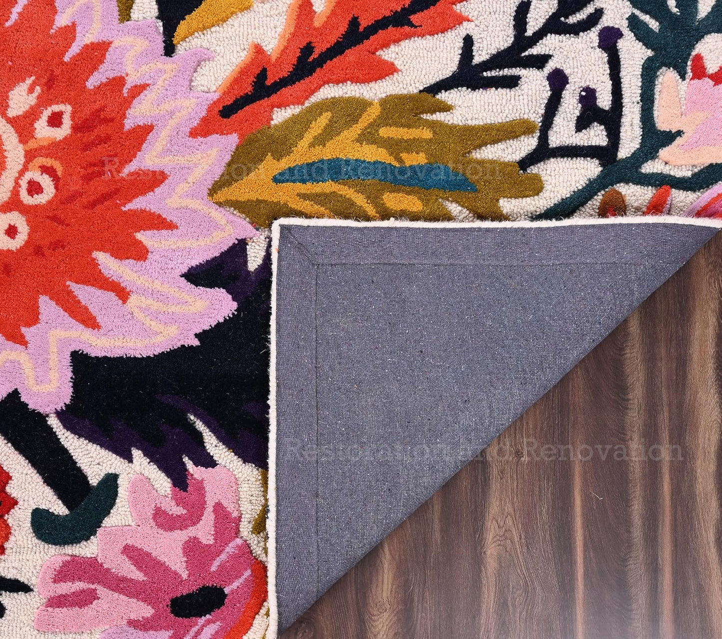 Handmade Wool Floral Area Rug for Living Room | Elegant Flower Garden Design, Soft, Thick and Durable | Bedroom, Dining Room & Home Decor Carpet (3' x 5', Floral E)