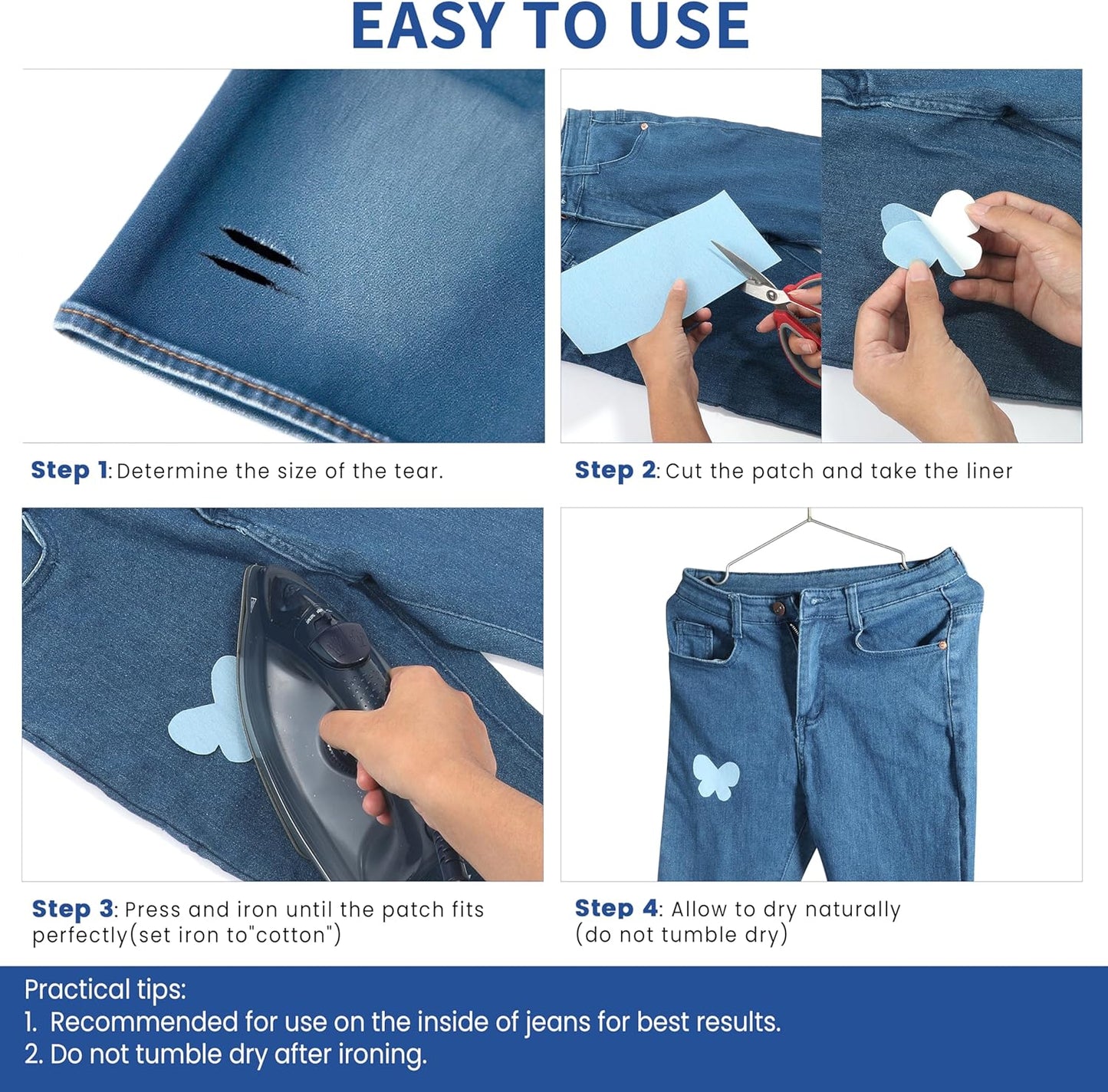 Denim Patches for Inside Jeans - Iron On Patches for Jeans - Jeans Patch for Repairing Pant Holes and Covering Imperfections, Large Size, 4 in. x 60 in.Black