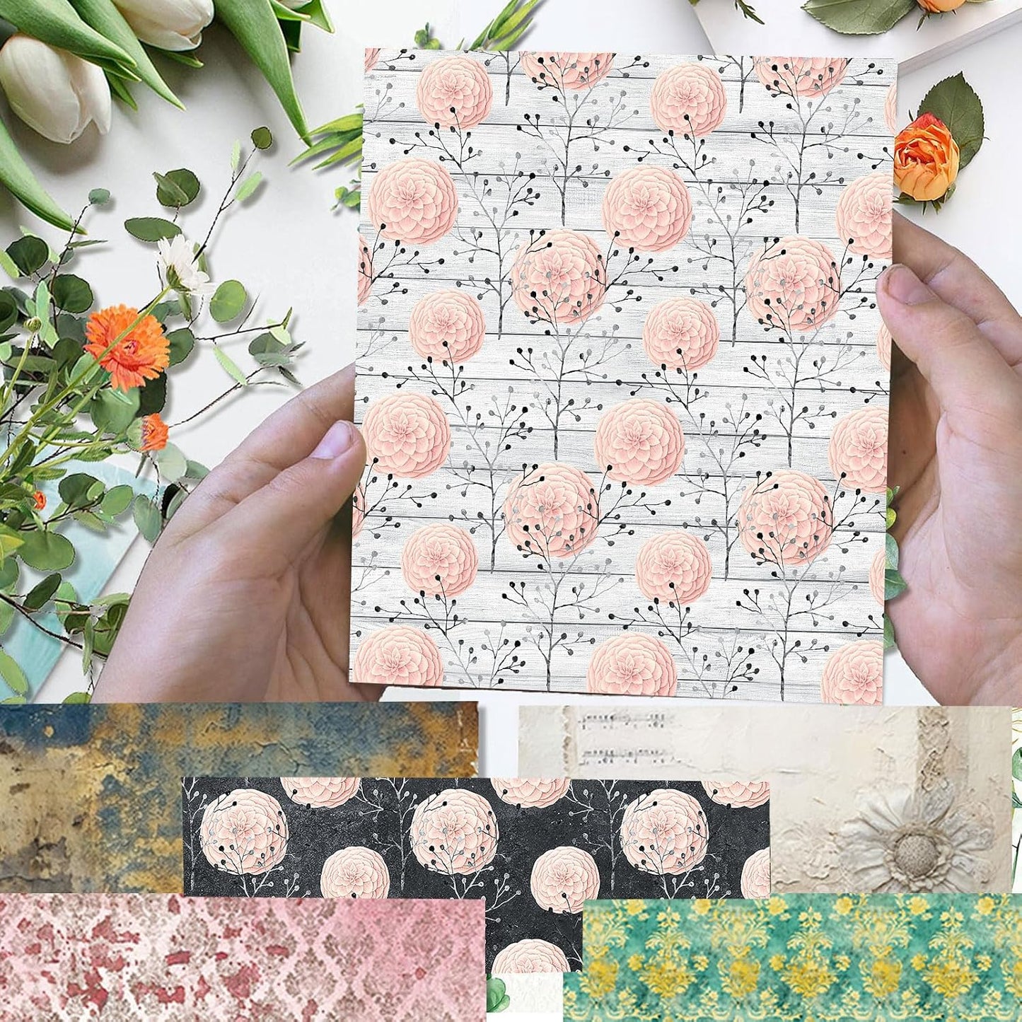 Scrapbook Paper 12x12 inch, 24 Sheets DIY Origami Decorative Craft, Double sided printing, Photo Album Decor Wooden-free Paper for Gift Wrapping Card Making Collage Album Decorative (Pink)
