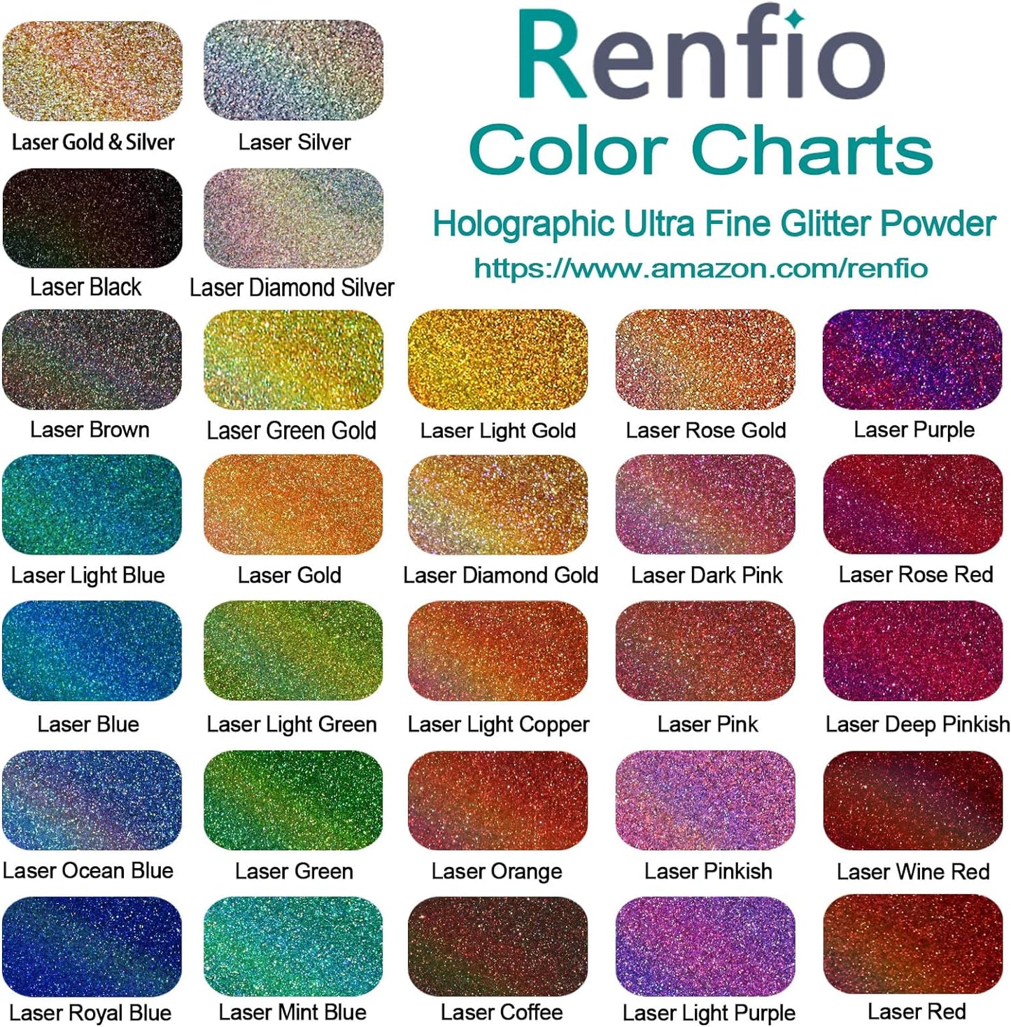Renfio Holographic Ultra Fine Glitter Powder Metallic Resin Glitter 2.11 Oz (60g) PET Flakes Crafts Sequins 1/128" Fine Glitter Epoxy Chips Flakes for Tumblers Slime - Laser Blue