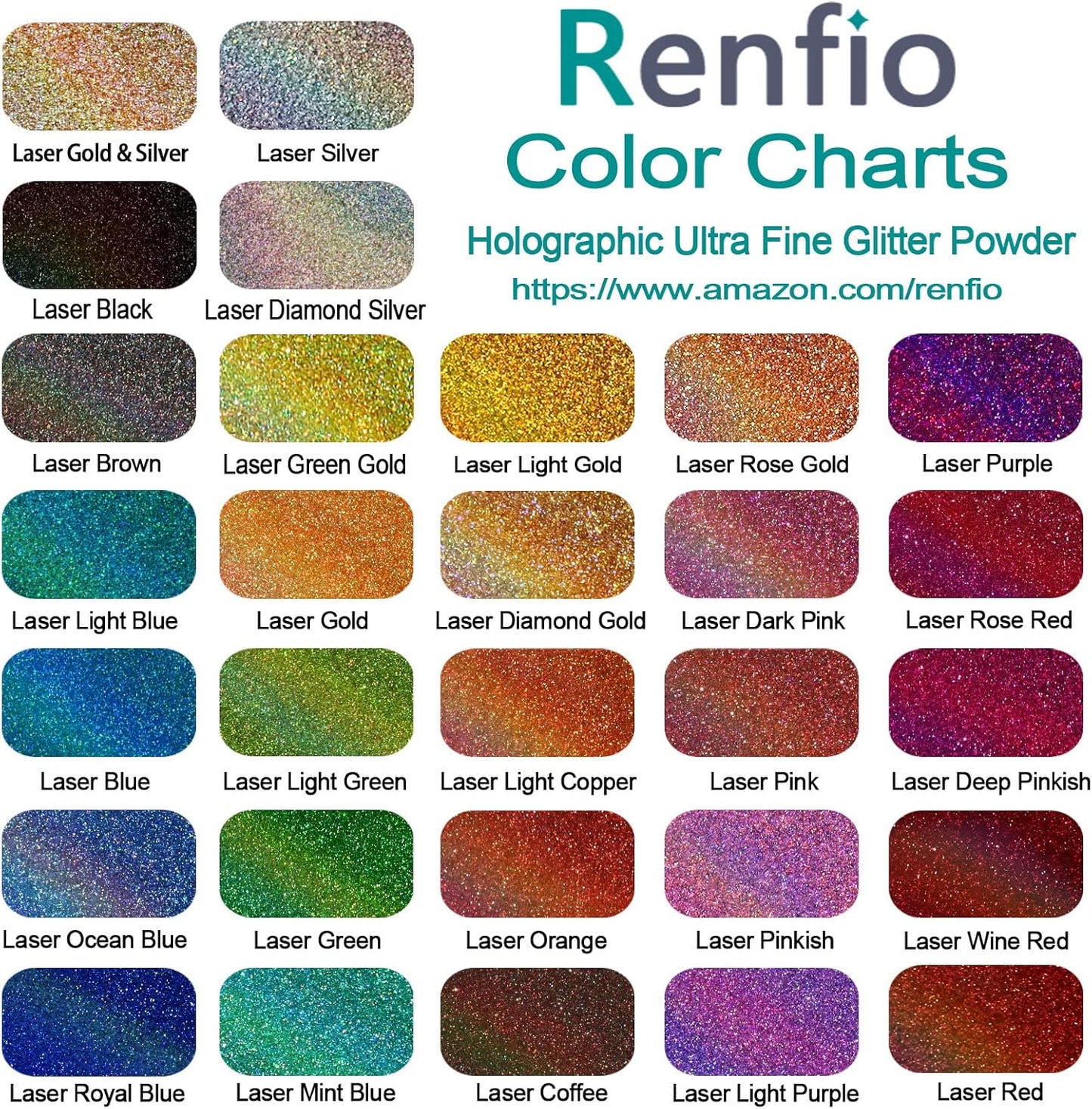 Renfio Holographic Ultra Fine Glitter Powder Metallic Resin Glitter 2.11 Oz (60g) PET Flakes Crafts Sequins 1/128" 0.008" 0.2mm Epoxy Chips Flakes for Tumblers Slime - Diamond Laser Silver