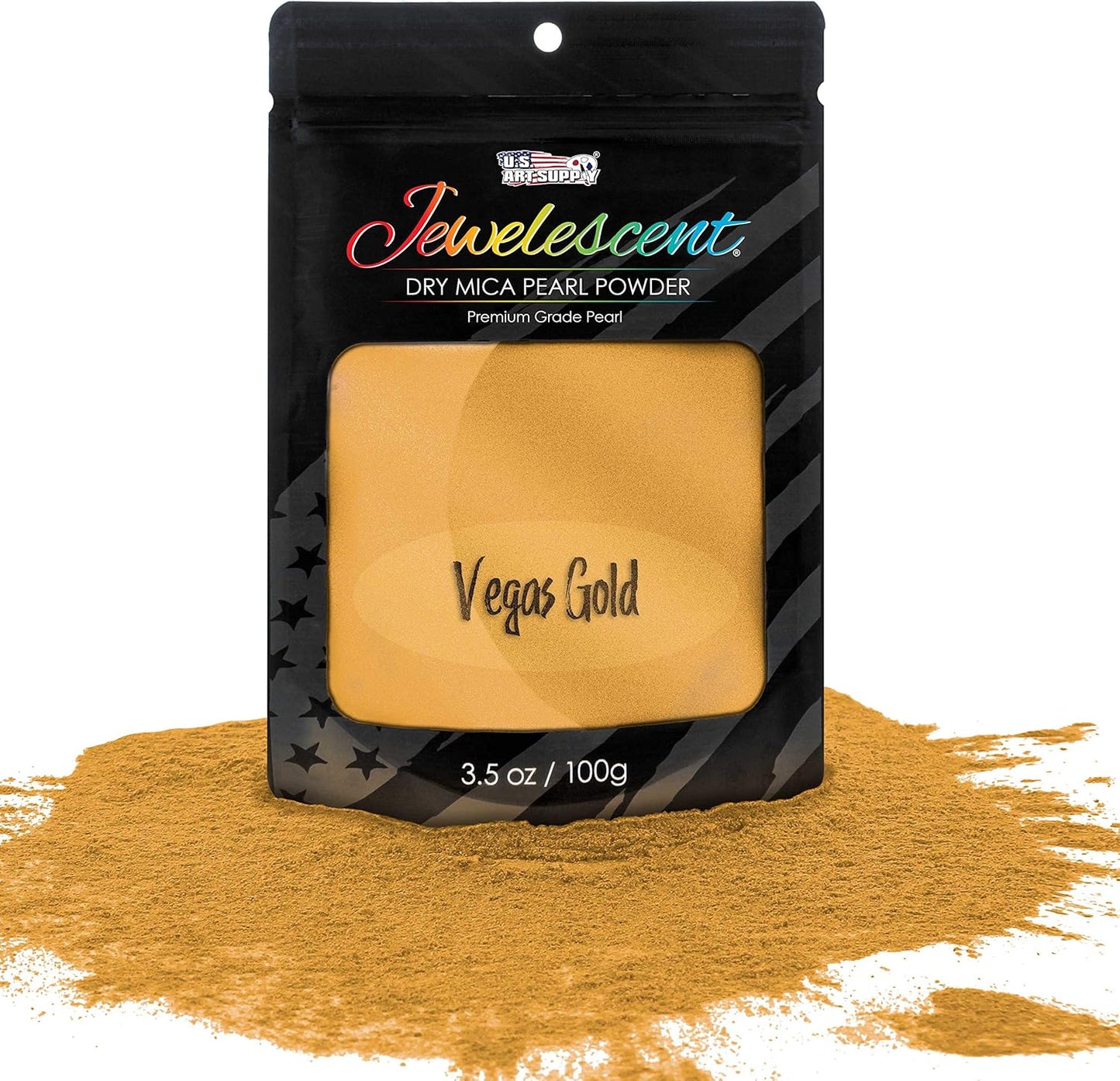 U.S. Art Supply Jewelescent Mica Pearl Pigment Powder, Interference Gold 3.5 oz (100g) Pouch - Cosmetic Grade, Epoxy Resin Color Pigment, Mica Powder for Resin, Soap, Slime, Candle Dye, Art, Crafts