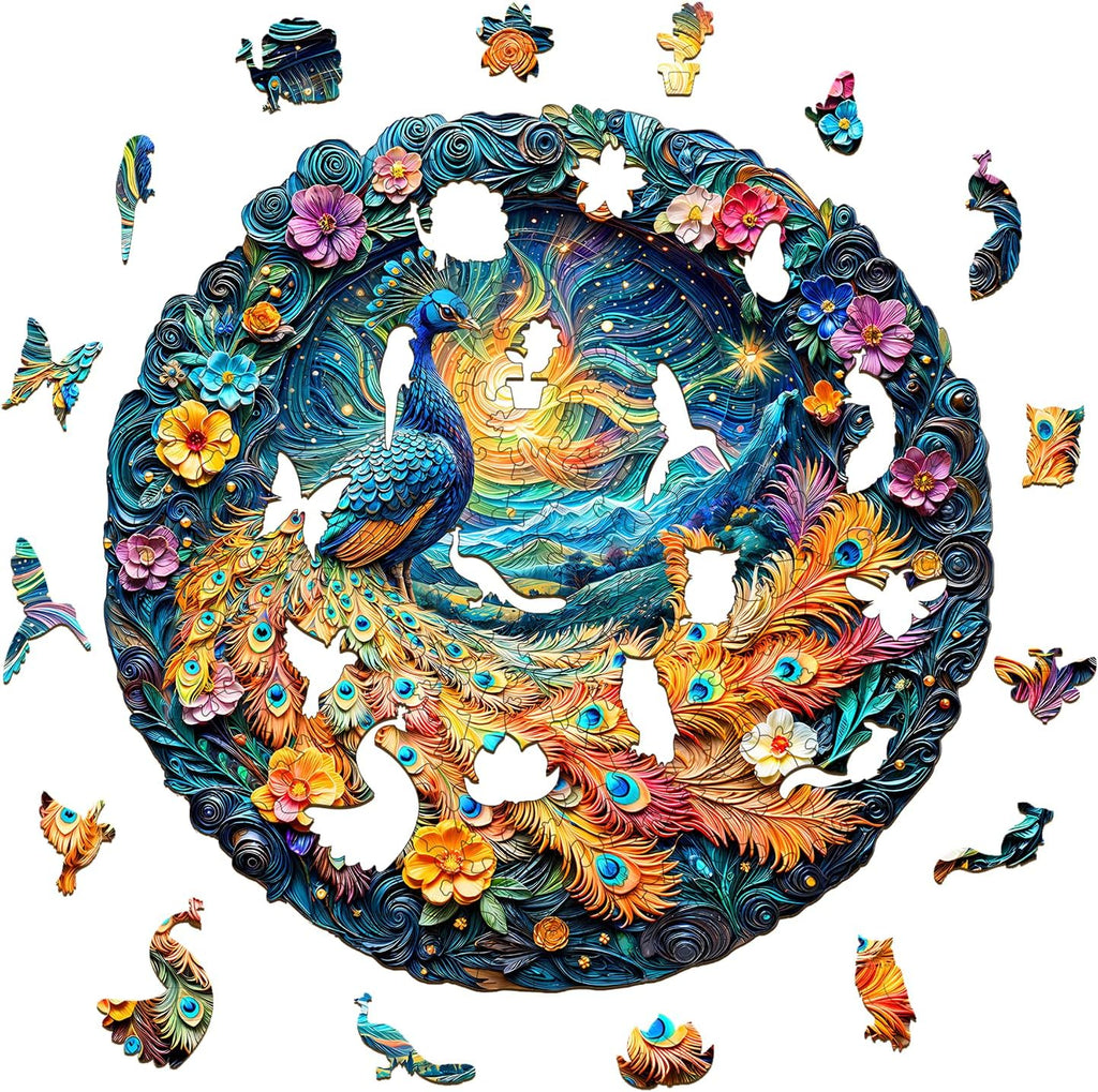 Wooden Puzzles for Adults,Aurora Peacock Shaped Unique Wooden Jigsaw Puzzles, Creative Ghristmas Gift for Teenagers and Adults.