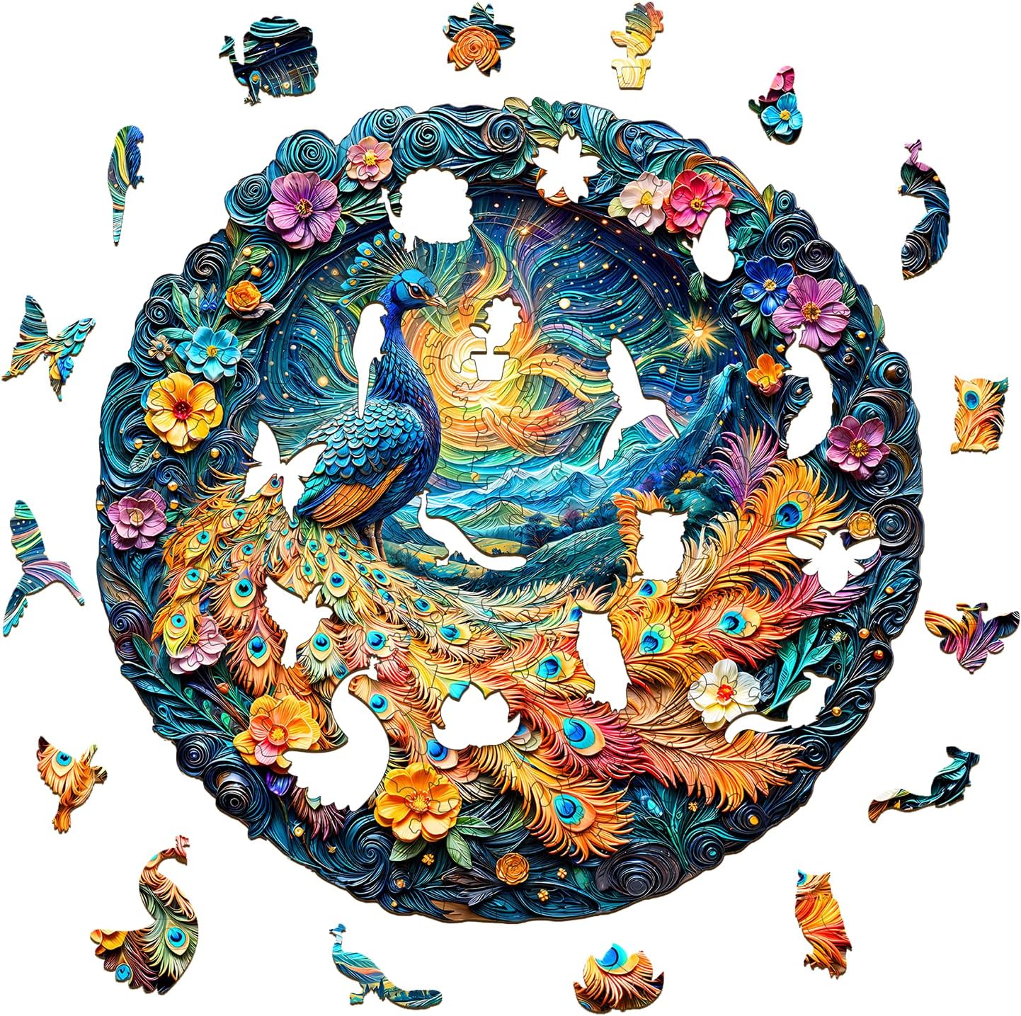 Wooden Puzzles for Adults,Aurora Peacock Shaped Unique Wooden Jigsaw Puzzles, Creative Ghristmas Gift for Teenagers and Adults.