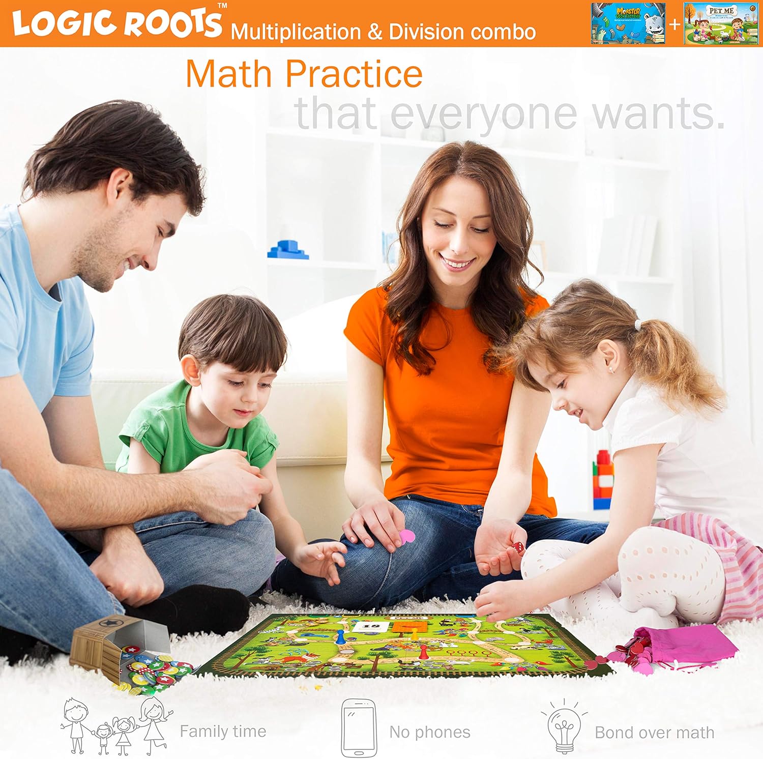 Multiplication and Division Games - Pack of 2, Pet Me and Monster Sock Factory, Math Board Games & STEM Toys for 5-9 Year Olds, Educational Gift for Kids, Homeschoolers, Grade 1 and Up