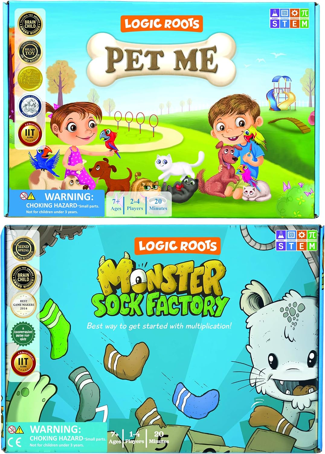 Multiplication and Division Games - Pack of 2, Pet Me and Monster Sock Factory, Math Board Games & STEM Toys for 5-9 Year Olds, Educational Gift for Kids, Homeschoolers, Grade 1 and Up