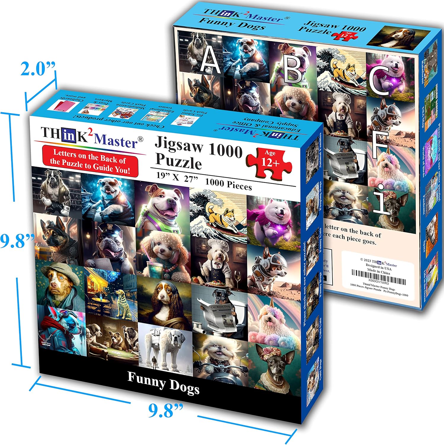 Think2Master Funny Dogs 1000 Pieces Jigsaw Puzzle Featuring heartwarming Puppies and Dogs. Fun for Teens, Seniors & Families. Great Gift for Kids Ages 13+ Size: 26.8” x 18.9