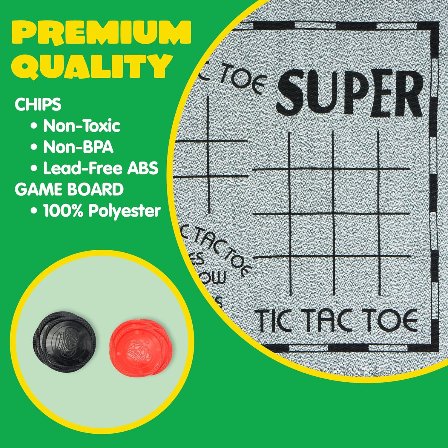 3-in-1 Vintage Giant Checkers, Tic, Tac, Toe, with Reversible Mat, 24 Chips, Family Board Game, Lawn Game, BBQ Party Favor, Indoor and Outdoor Activity for Kids and Adults