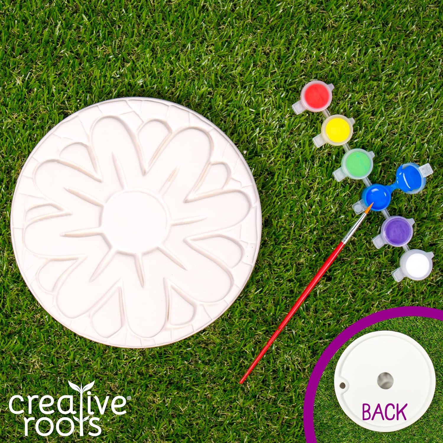 Creative Roots Mosaic Flower Garden Stepping Stone Kit, Includes 7-Inch Ceramic Stone & 6 Vibrant Paints, DIY Stepping Stone Kit for Kids Ages 6+