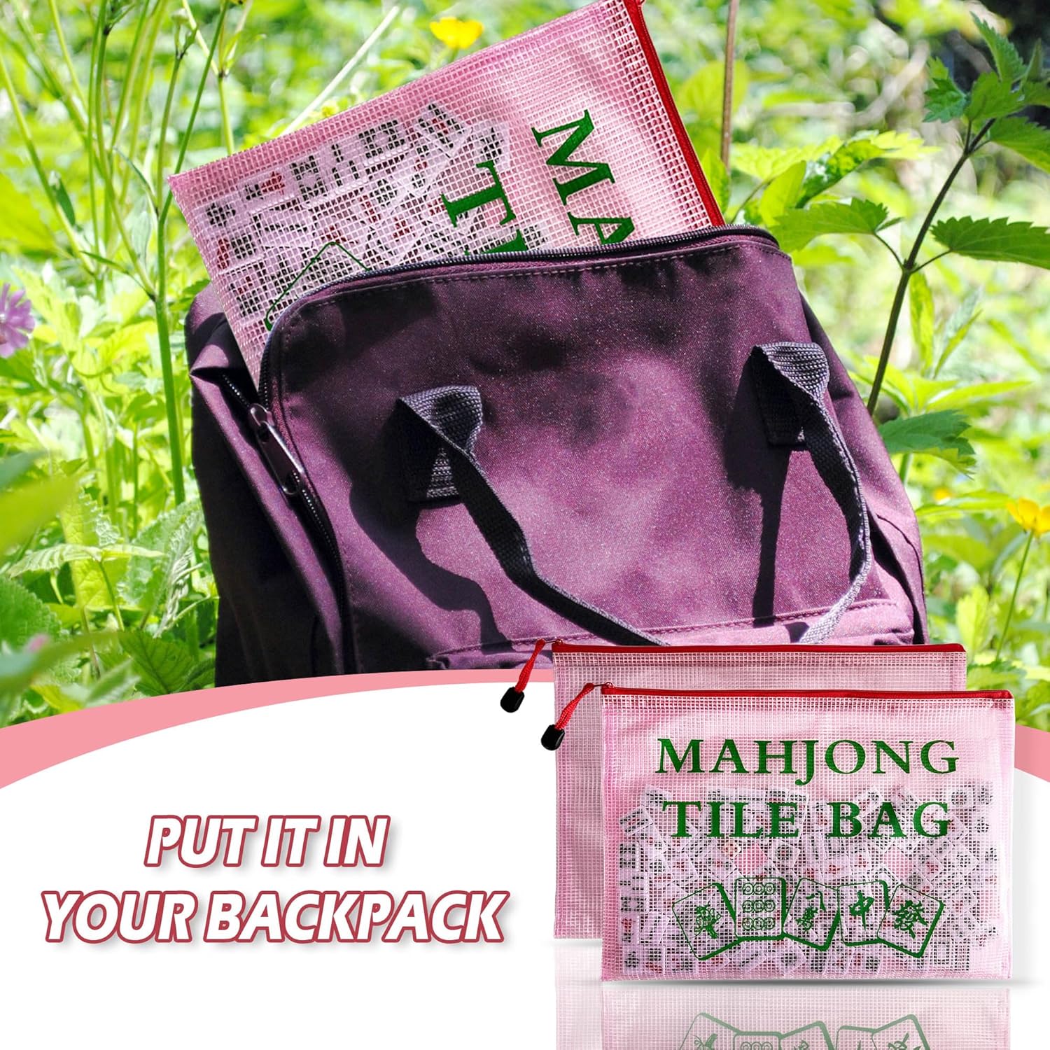 2Pack Mahjong Tile Bag, Case for American Mah Jong Set, Mahjong Gifts Accessories, Portable Card Holder Bouch, Red (Case Only)