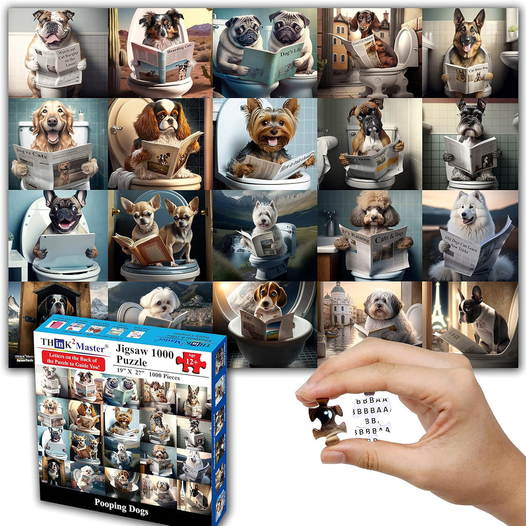 Think2Master Pooping Dogs & Puppies 500 Pieces Jigsaw Puzzle. Pooping Puppies, Funny Bathroom Decoration, Gag Gift. Fun Toy Teens, Adults, Seniors & Families. Great for Kids 13+ Size: 26.8” x 18.9”