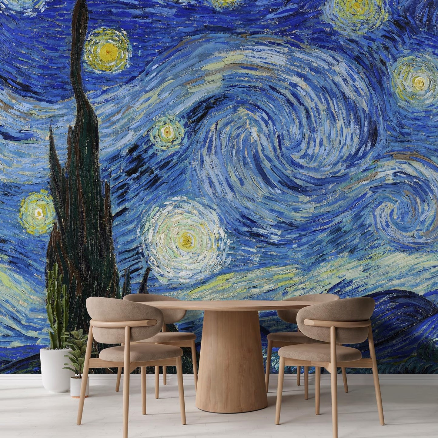wall26 Starry Night by Vincent Van Gogh Dutch Impressionism 20th Century Artist Peel and Stick Large Wall Mural, Removable Wallpaper, Home Decor - 132x168 inches