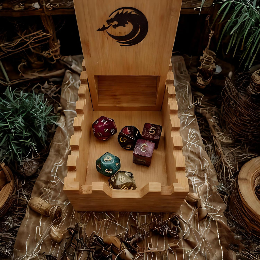 Bamboo Dice Tower DND Dice Roller, Foldable Magnetic Die Roller Castle for Dungeons and Dragons, Board Game, D&D Tabletop Game and RPG Games