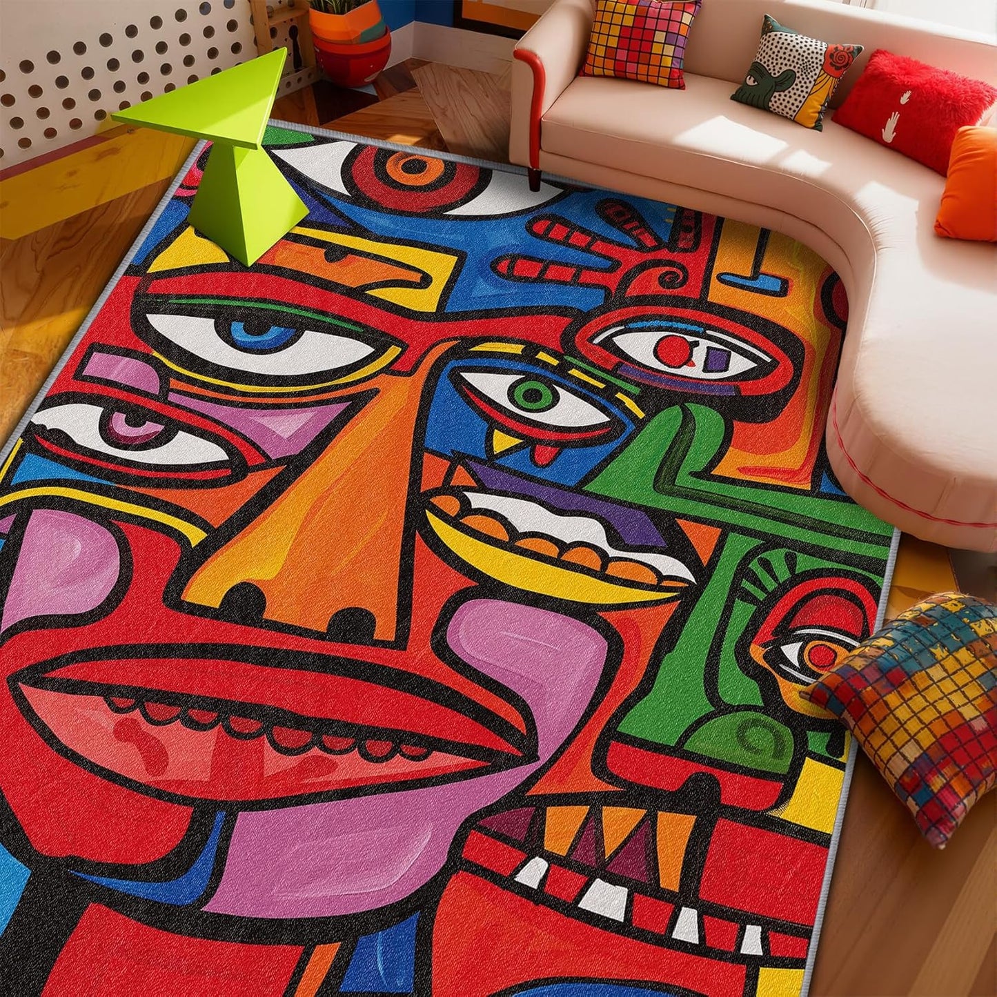 Abstract Rugs for Bedroom - 4x5 Rug - Abstract Rug - Colorful Graffiti Area Rug - Modern Geometric Pop Art Rugs - Multicolor Artistic Carpet - Home Decor