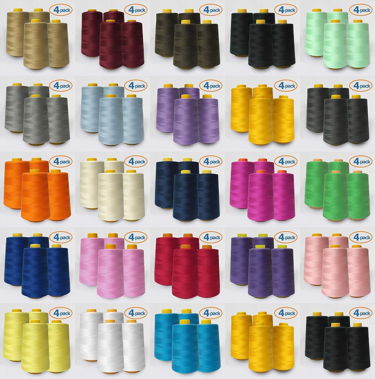 AK Trading 4-Pack NEON Flamingo All Purpose Sewing Thread Cones (6000 Yards Each) of High Tensile Polyester Thread Spools for Sewing, Quilting, Serger Machines, Overlock, Merrow & Hand Embroid