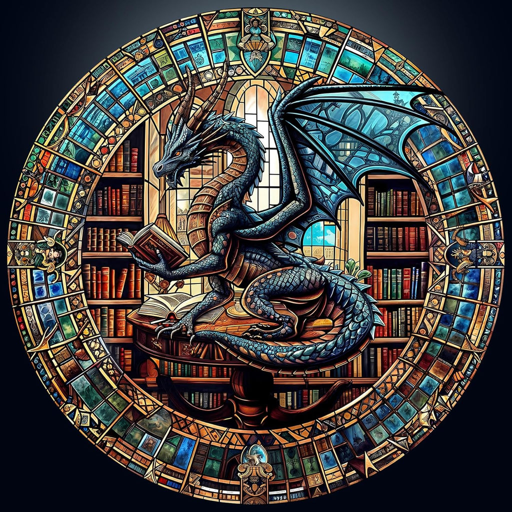 Round Puzzles for Adults 1000 Pieces, Hard Difficult Challenging Puzzles for Adults, Dragon's Library Jigsaw Puzzles 1000 Pieces for Seniors, 3D Visual Flat Puzzle (26.6 x 26.6in)