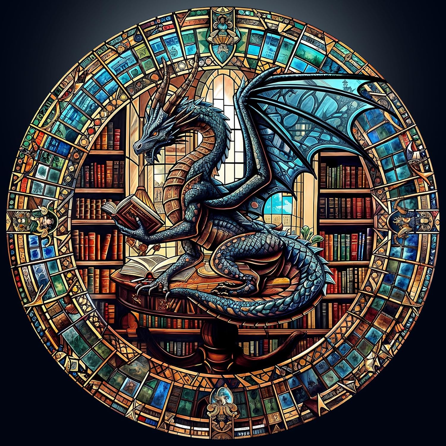 Round Puzzles for Adults 1000 Pieces, Hard Difficult Challenging Puzzles for Adults, Dragon's Library Jigsaw Puzzles 1000 Pieces for Seniors, 3D Visual Flat Puzzle (26.6 x 26.6in)