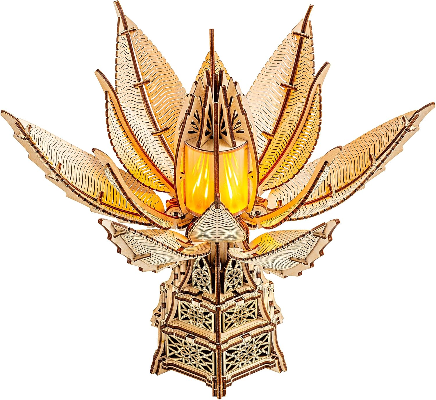 Wood Trick Fiery Bloom Luminous LED 3D Wooden Puzzles for Adults to Build - Interactive Mechanical Movement - Engineering DIY Project Mechanical 3D Puzzle Model Kits for Adults