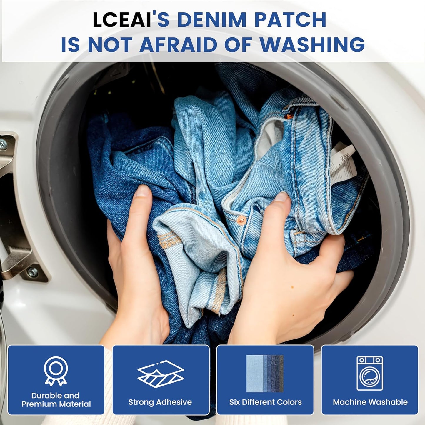 Denim Patches for Inside Jeans - Iron On Patches for Jeans - Jeans Patch for Repairing Pant Holes and Covering Imperfections, Large Size, 4 in. x 60 in.Blue