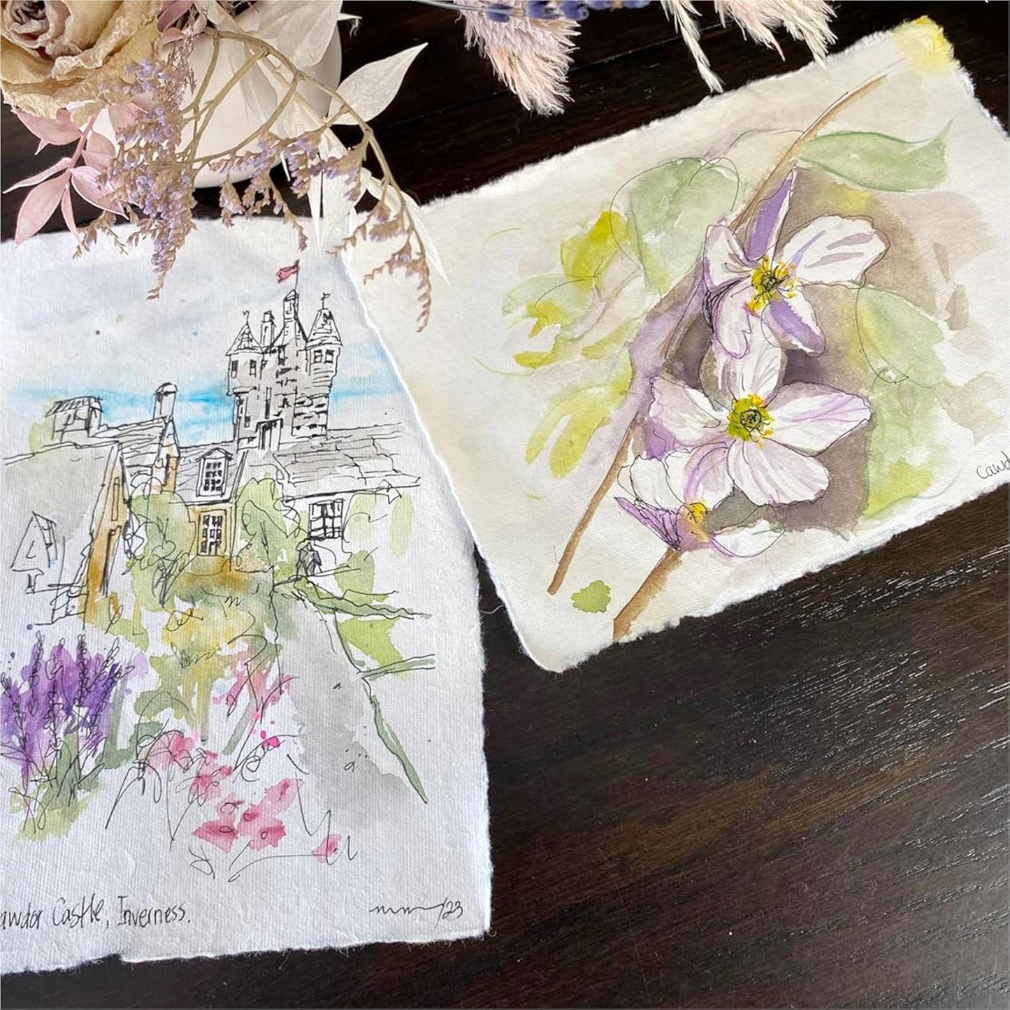 Wanderings Handmade A6 Cream Mixed Media Paper with Deckle Edge - 4x6-150 GSM -Colored Cold Press Textured Paper Made with Recycled Cotton for Crafts Card Making Sketching Watercolor - 50 Sheets
