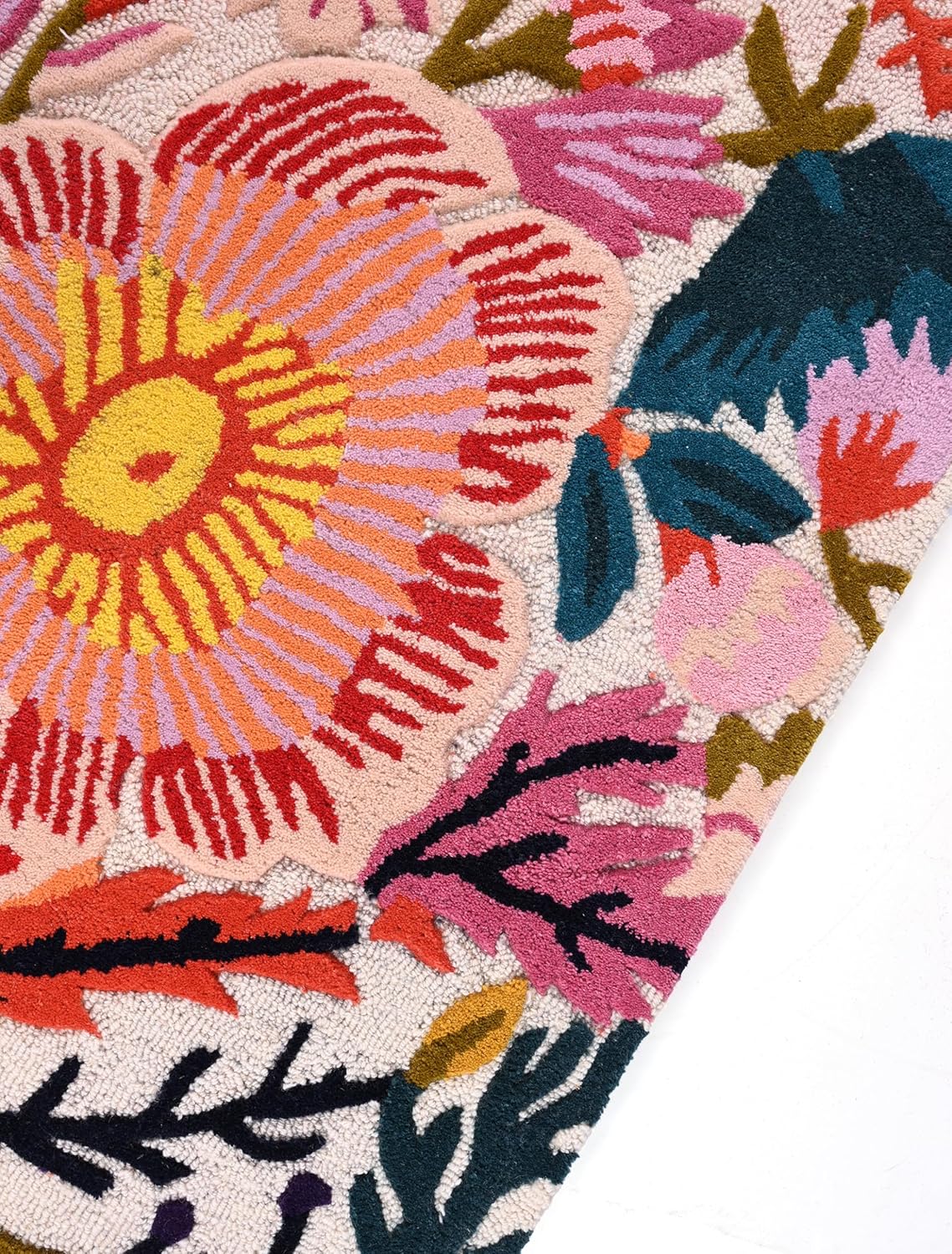 Handmade Wool Floral Area Rug for Living Room | Elegant Flower Garden Design, Soft, Thick and Durable | Bedroom, Dining Room & Home Decor Carpet (6' Round, Floral E)