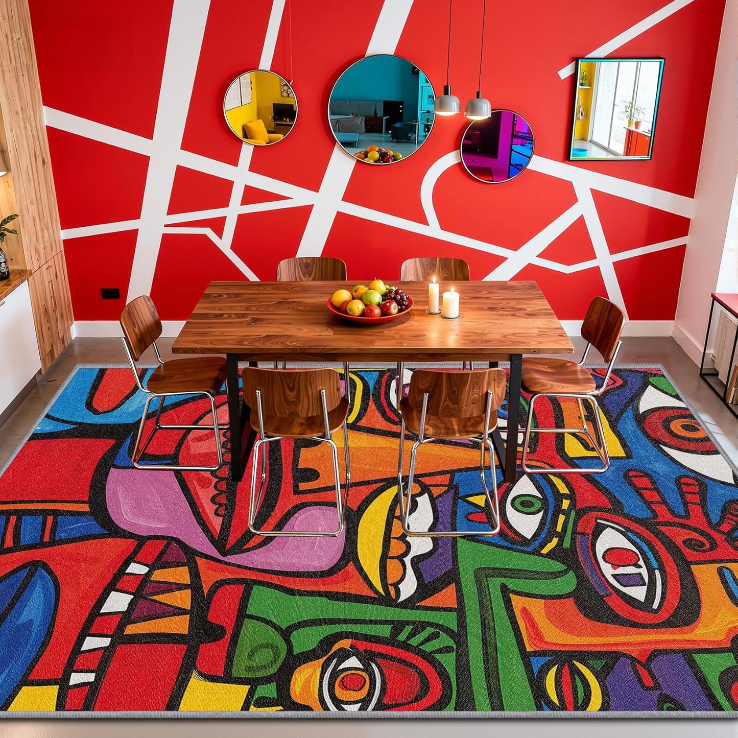 Abstract Rugs for Bedroom - 3x5 Rug - Abstract Rug - Colorful Graffiti Area Rug - Modern Geometric Pop Art Rugs - Multicolor Artistic Carpet - Home Decor