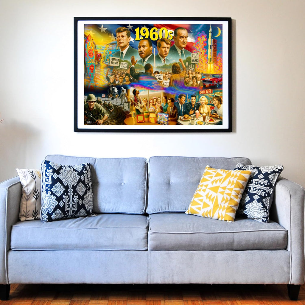 Think2Master 1960s 500 Pieces Large Format Jigsaw Puzzle: Kids 12+, Teens, Adults & Families. Travel Back in Time with The Nostalgic Collage. Great Gift. Size: 26.8” X 18.9”