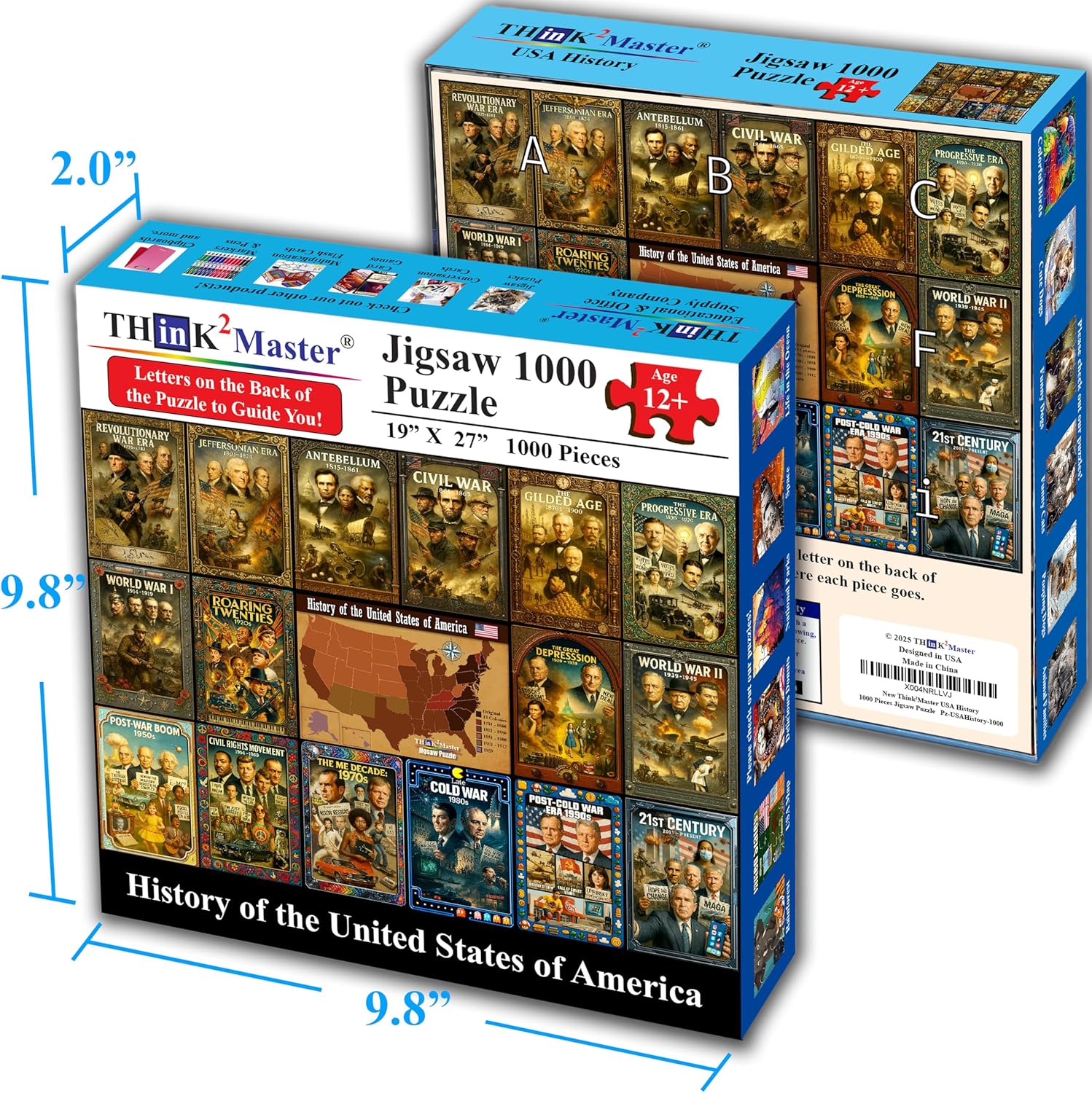Think2Master History of The United States 1000 Pieces Large Format Jigsaw Puzzle: Kids 12+, Teens, Adults & Families. Great Gift. Presidents, Key Events & ERAS from 1776 to Today. Size: 26.8” X 18.9”