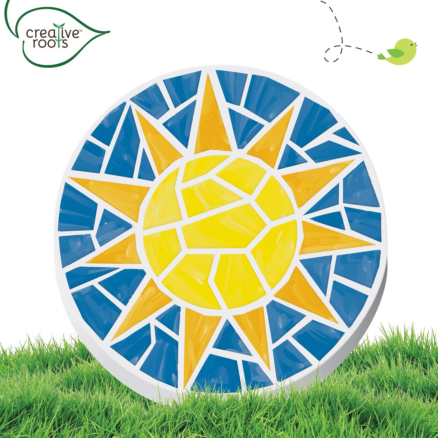 Creative Roots Mosaic Sun Stepping Stone Kit, Includes 7-Inch Ceramic Stepping Stone & 6 Vibrant Paints, DIY Garden Stone for Kids Ages 6+