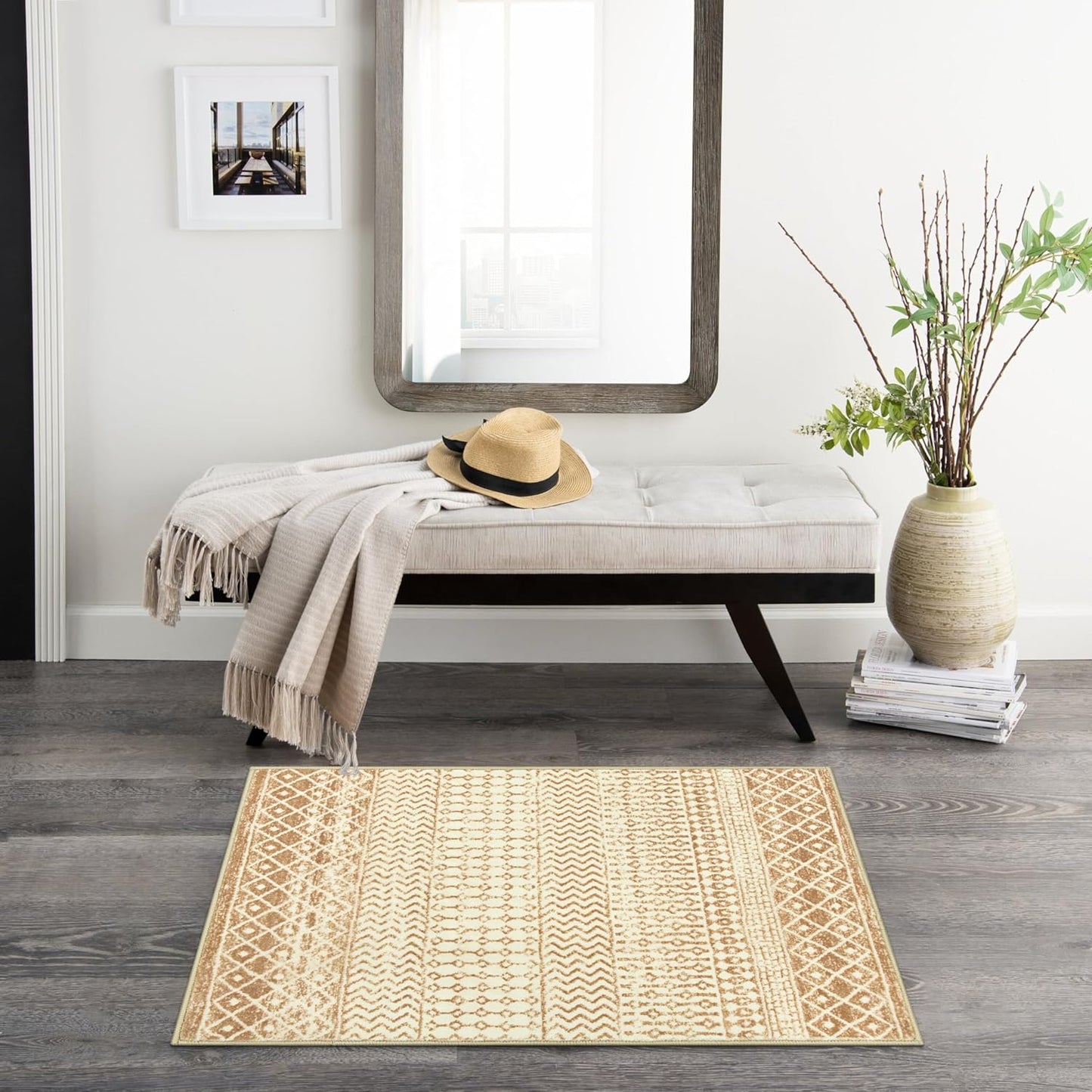 Moroccan Vintage Area Rug, 2x3 Soft Non Slip Indoor Front Door Mat, Low Pile Washable Area Rug Floor Carpet Boho Rugs for Bedroom Kitchen Entrance Bathroom Home Decor