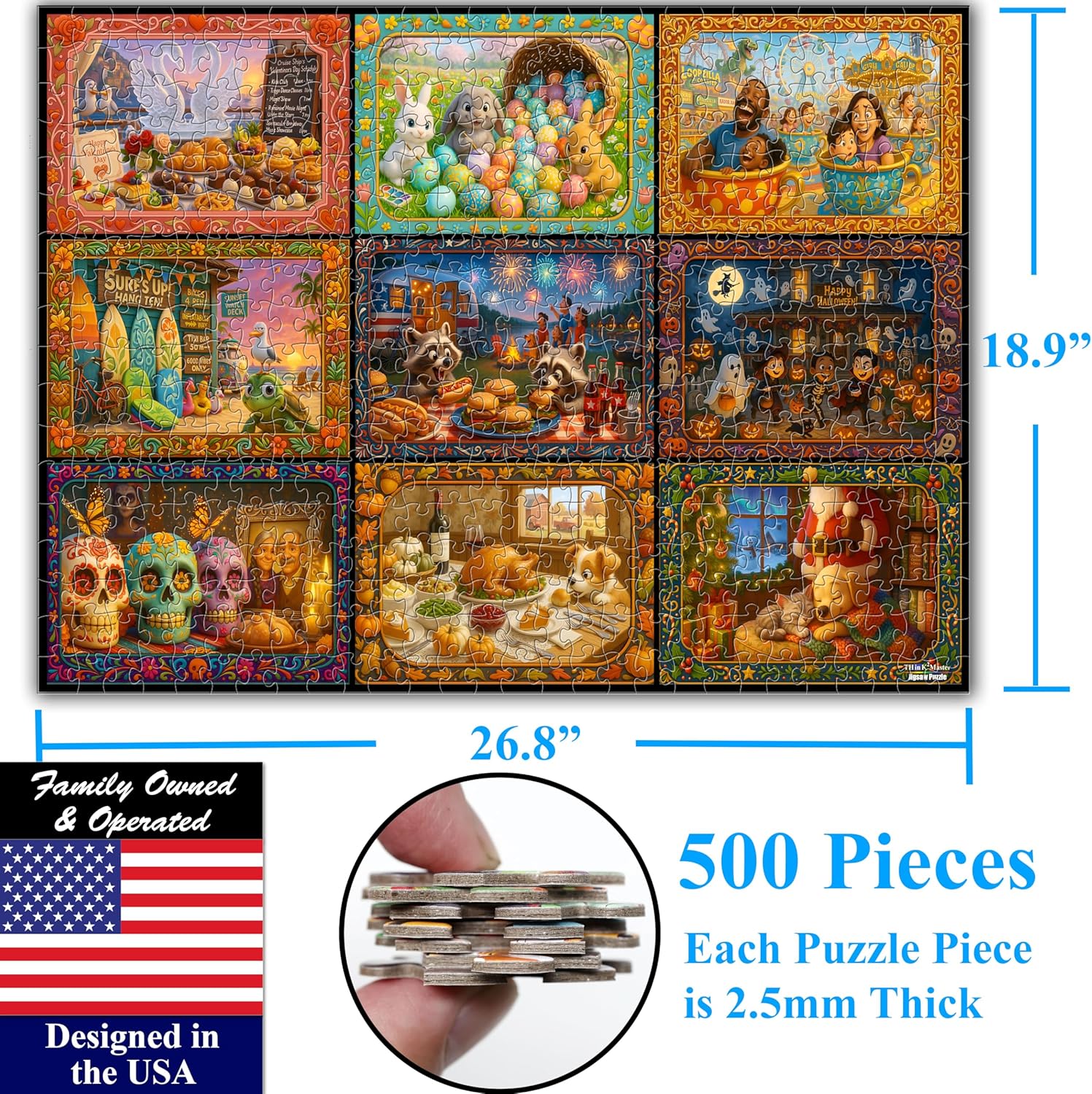 Think2Master Holiday Collage 500 Pieces Large Format Jigsaw Puzzle: Kids 12+, Teens, Adults & Families. A Year of Celebration an Excellent Present for Birthdays, Christmas. Size: 26.8” X 18.9”