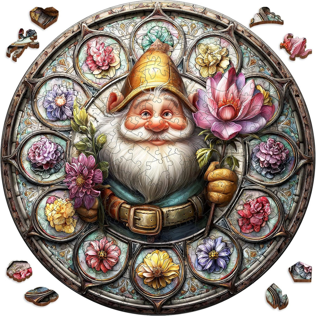 Wooden Puzzles for Adults, Gnome Puzzle 476 Pieces, Unique Shaped Jigsaw Puzzles for Adults and Kids, Birthday Gifts Fun Challenge Family Game 16.5'' x 16.5''