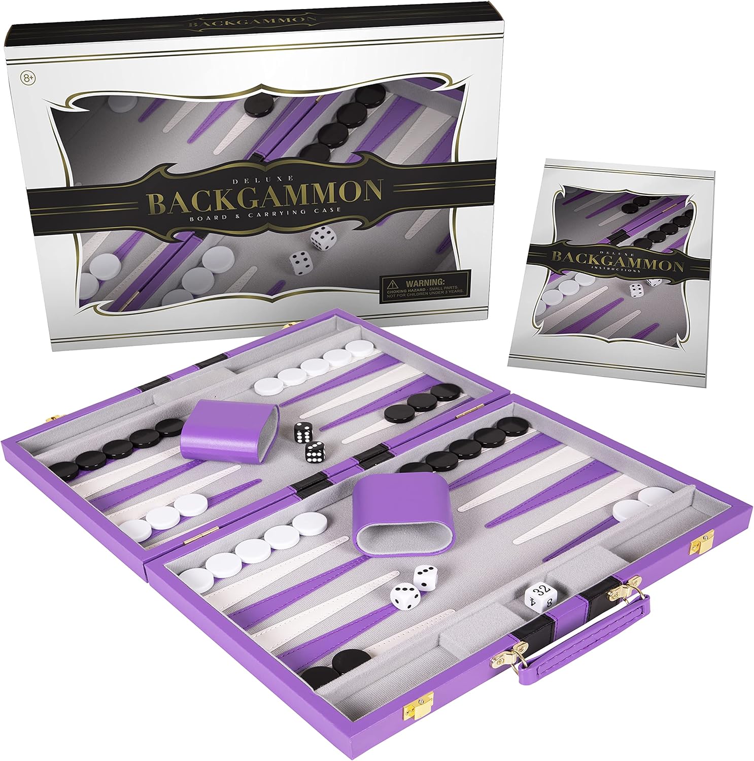 Backgammon Set 11 inch, Small - Classic Board Game for Adults and Kids with Premium Leather Case - Includes Strategy & Tip Guide (Purple)