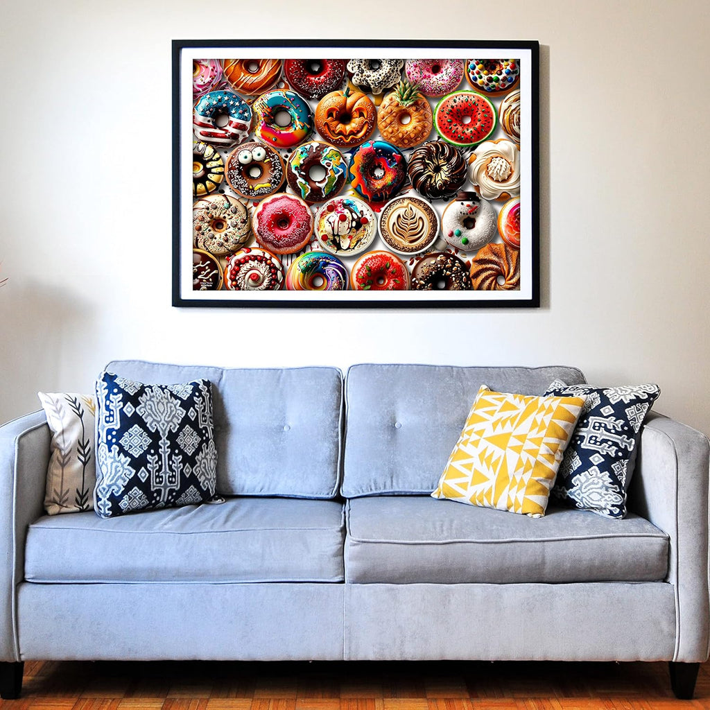 Think2Master Donuts 500 Pieces Jigsaw Puzzle. Perfect White Elephant Gag Gift. Fun for Teens, Seniors & Families. Great Gift for Kids Ages 13+. Size: 26.8” x 18.9”