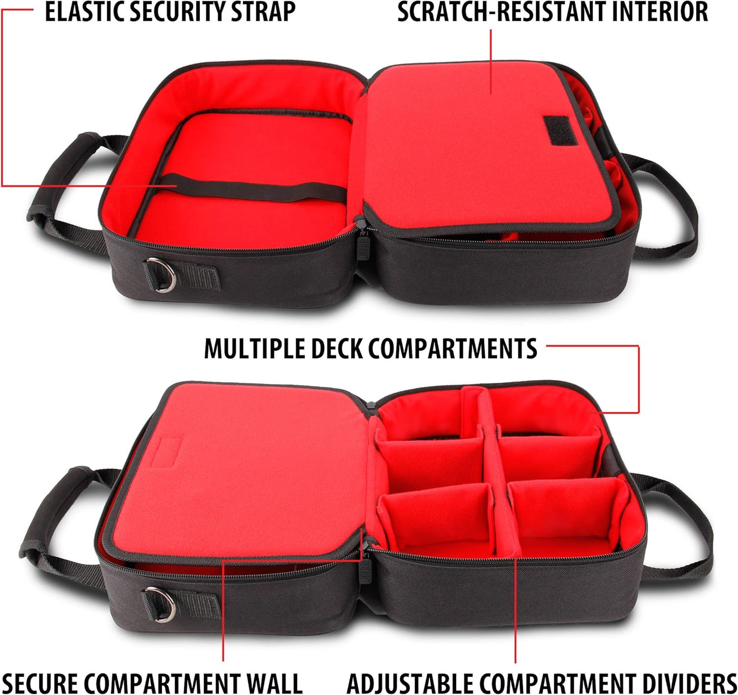 USA Gear Card Deck Storage Bag Compatible with TCG and CCG Deck Games - Card Protector Bag with Padded Shoulder Strap, Customizable Interior, Weather Resistant - Fits Boxes and Loose Cards - Red