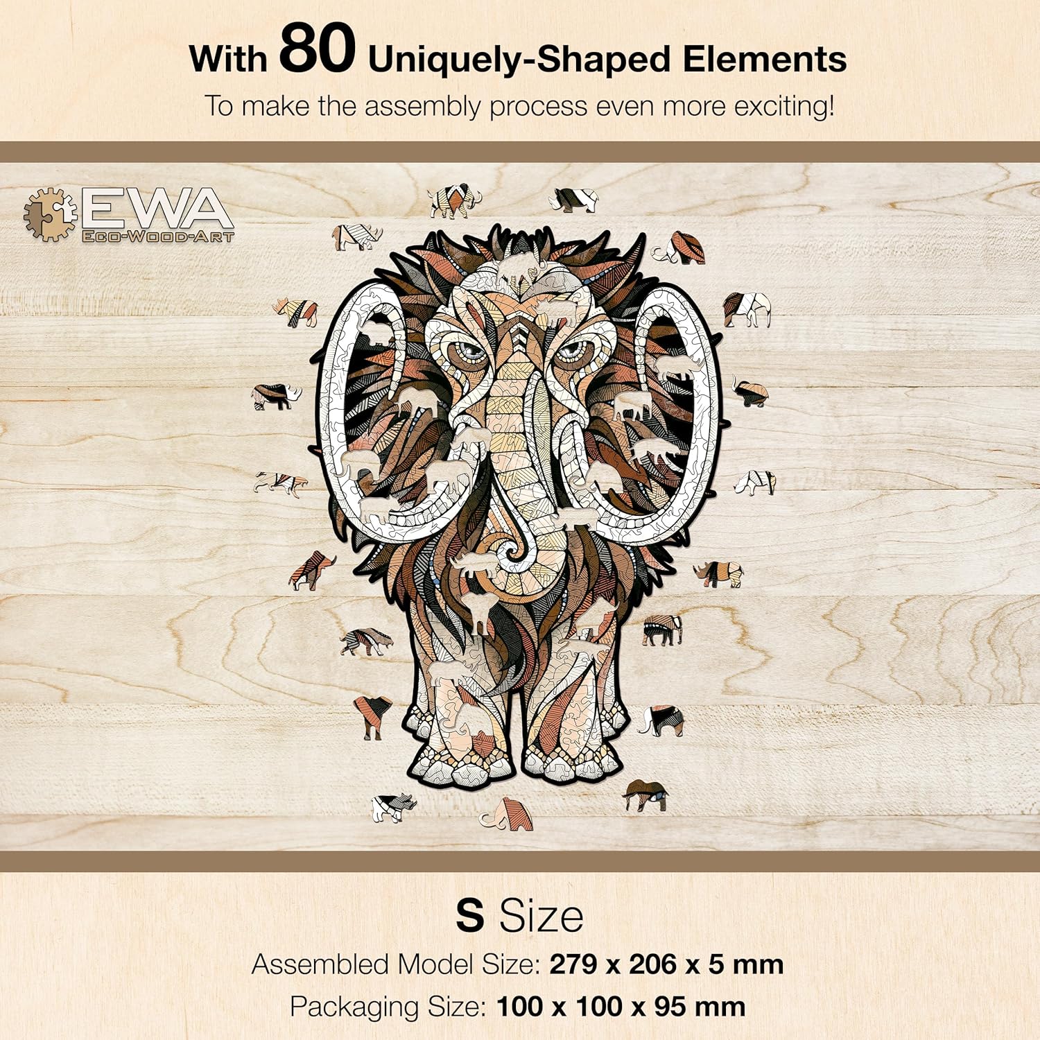 Mastodon S Wooden Puzzle for Adults - A 80-Piece Prehistoric Giant Ready to Adorn Your Living Space with Its Majestic Presence