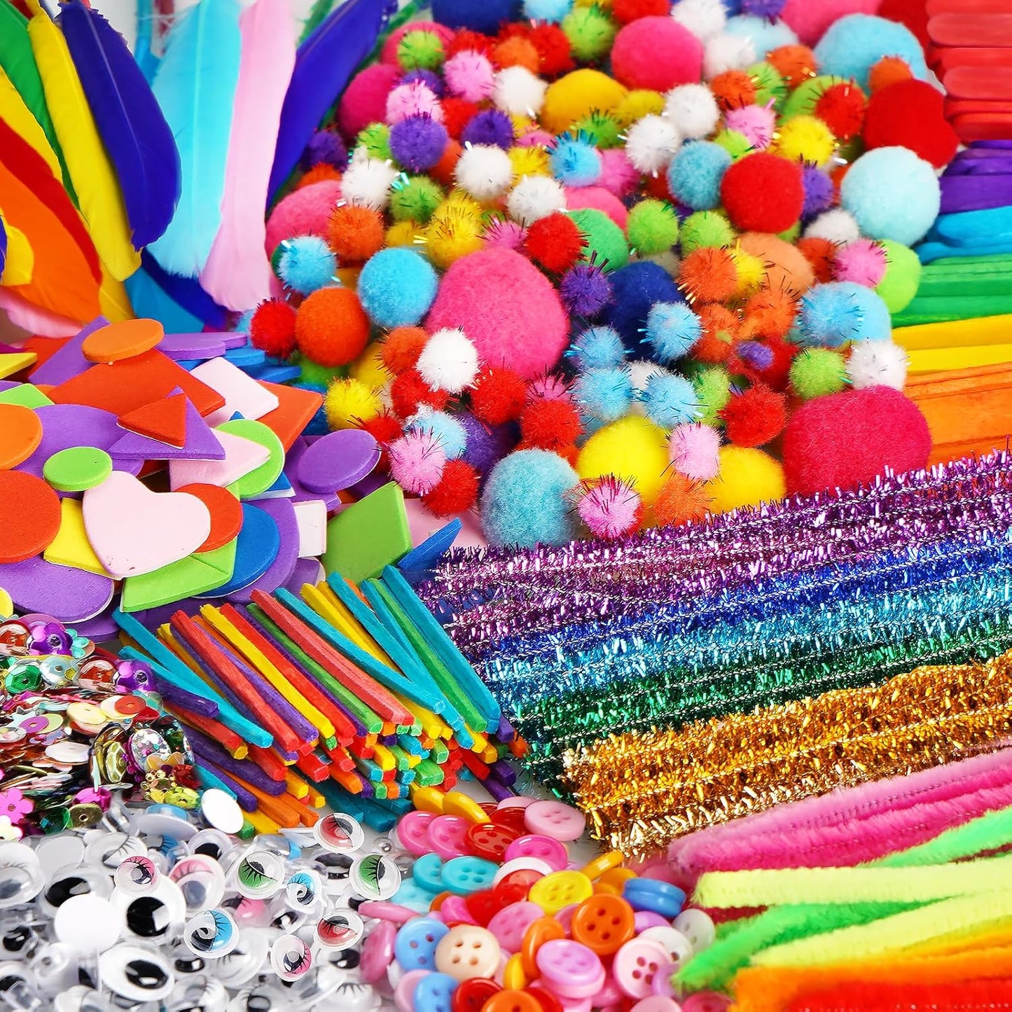 FUNZBO 2000Pcs+ Arts & Crafts Supplies Kits for Kids, DIY Craft Supplies for Toddlers Art Supply Tools Set Include Pipe Cleaners,Pom Poms and Feather, Crafts Birthday Gifts for Kid Girls Ages 4-8-12