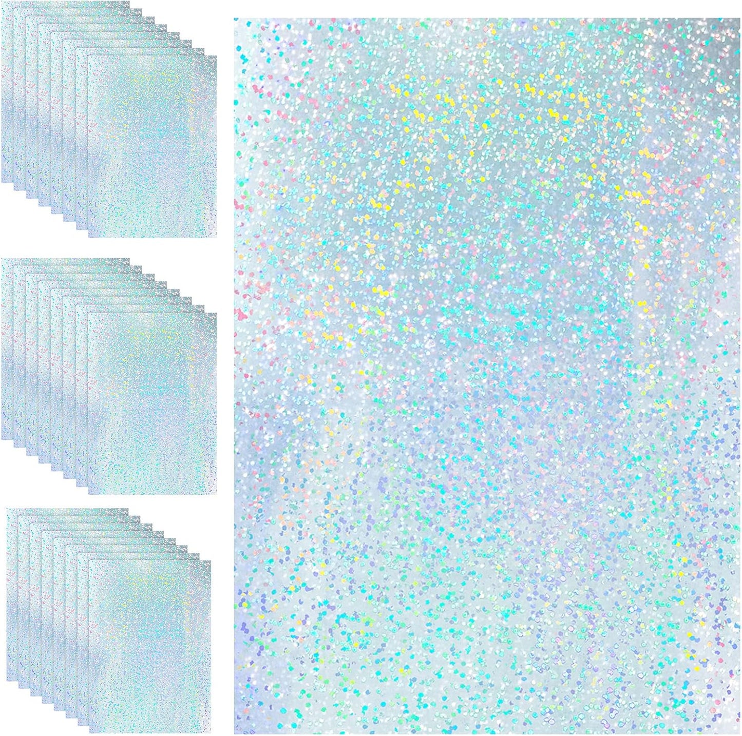 Outus 24 Sheets Holographic Sticker Paper Holographic Laminate Sheets Transparent Overlay Lamination Sticker Self Adhesive Vinyl Film A4 Size, 8.25 x 11.7 Inches(Spot Patterns)