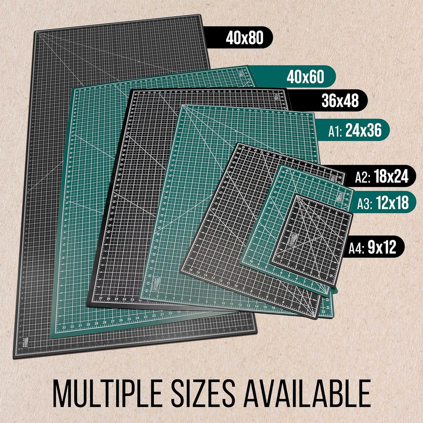 U.S. Art Supply 24" x 36" Self-Healing Cutting Mat 5-Ply - Double-Sided Green/Black Craft Mat, Non-Slip Cutting Mats for Crafts, Sewing, Quilting, Scrapbooking