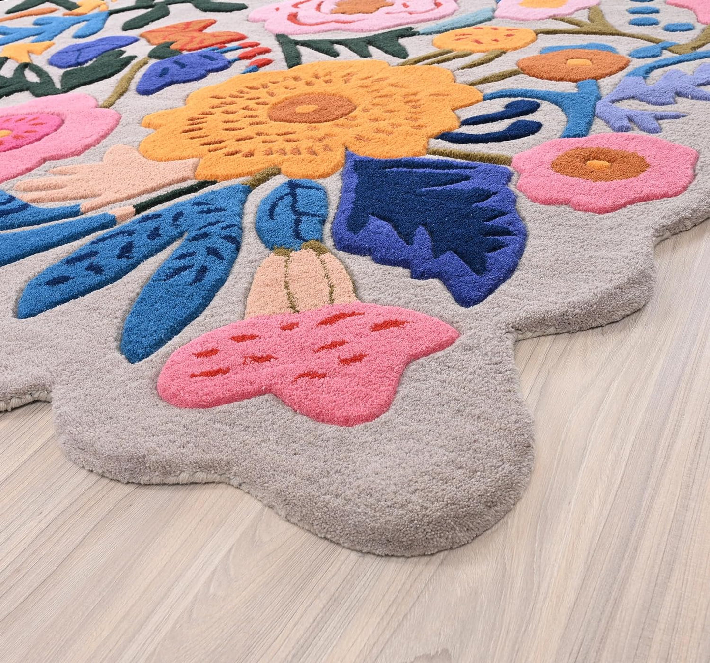 Handmade Wool Floral Area Rug for Living Room | Elegant Flower Garden Design, Soft, Thick and Durable | Bedroom, Dining Room & Home Decor Carpet (9' x 13', Floral H)