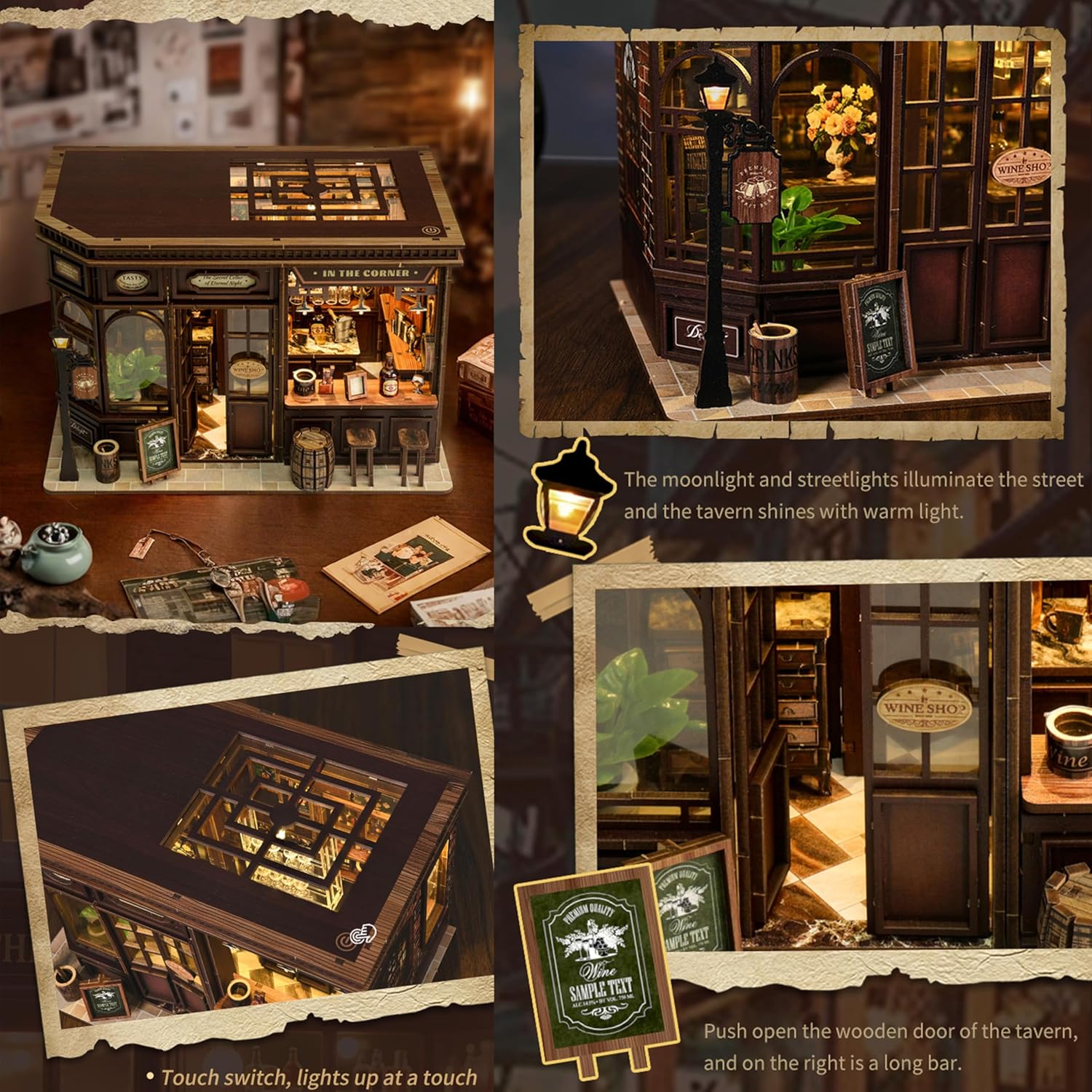 ISSEVE Book Nook Kit - DIY Miniature House Kit for Adults, Teens and Beginners, Corner Tavern Dollhouse Booknook Tiny House Bookshelf Decor 3D Wooden Puzzle, Gifts for Friends Family (Corner Tavern)