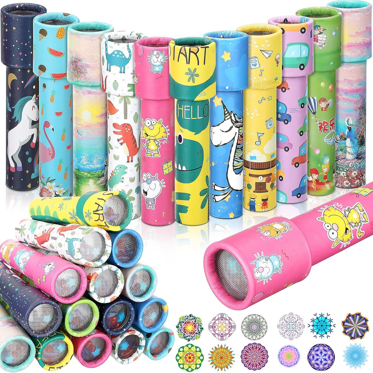 24 Pcs Classic Kaleidoscopes Educational Toys Return Gifts Paper Tumble Tube Prism Lens Old Fashioned Vintage Toys Party Favor Valentines Gift for Kids Stock Stuffer, Random Style(Cute Style)