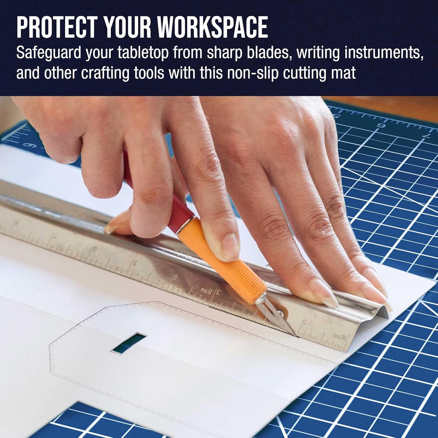 U.S. Art Supply 18" x 24" Self-Healing Cutting Mat 5-Ply - Double-Sided White/Blue Craft Mat, Non-Slip Cutting Mats for Crafts, Sewing, Quilting, Scrapbooking
