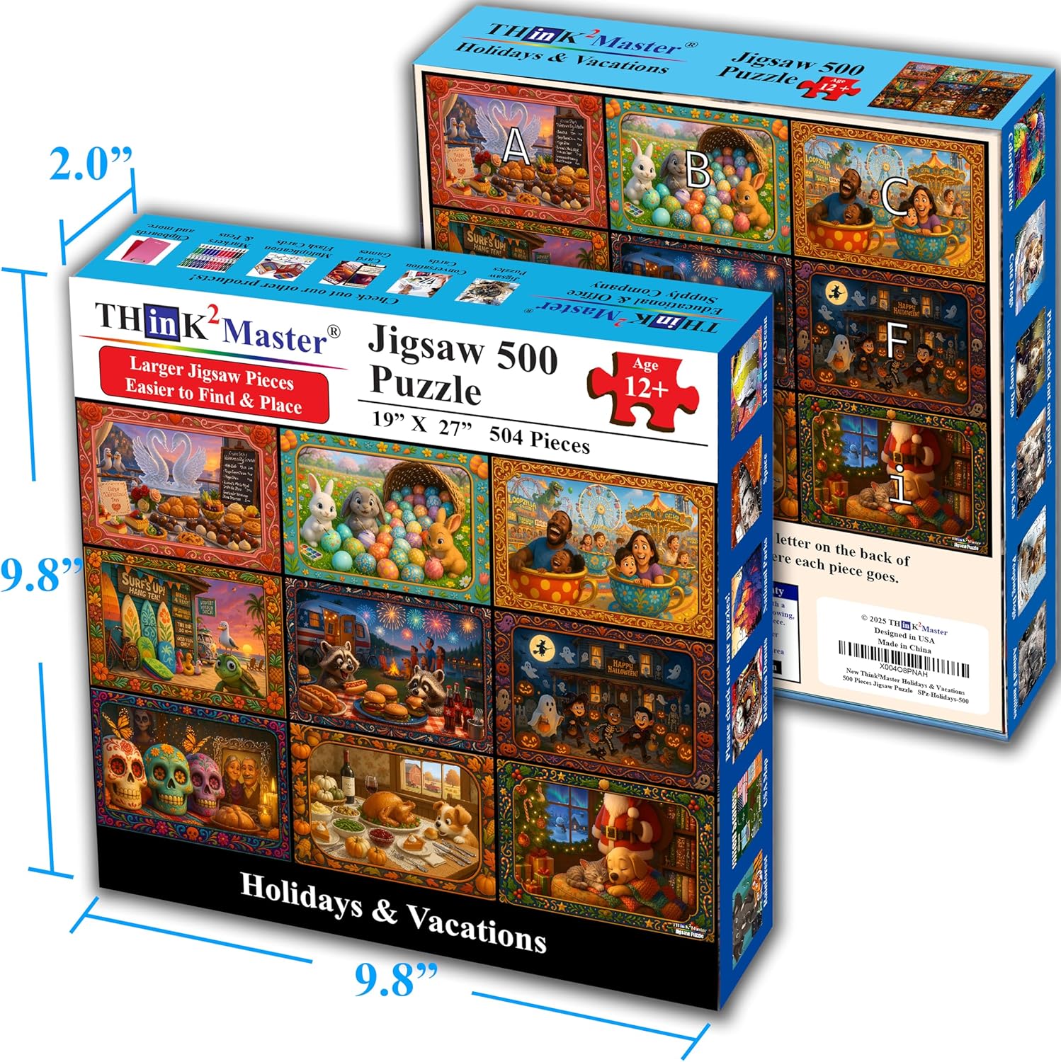 Think2Master Holiday Collage 500 Pieces Large Format Jigsaw Puzzle: Kids 12+, Teens, Adults & Families. A Year of Celebration an Excellent Present for Birthdays, Christmas. Size: 26.8” X 18.9”