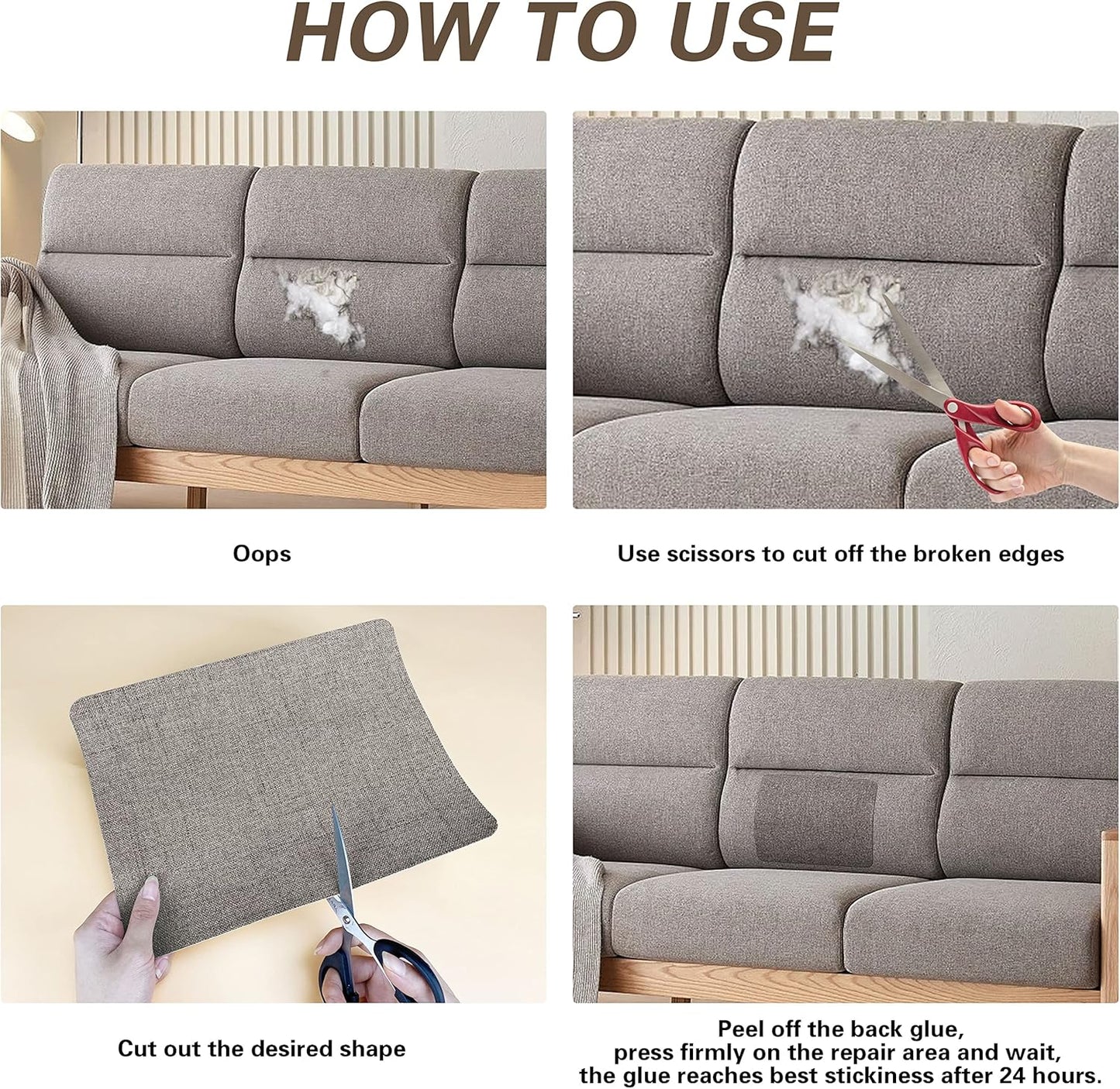 KING MOUNTAIN Fine Linen Repair Patches, Self-Adhesive Linen Fabric Patches, 8X11 inch Extra Size, Multi Color, Can be Used for Linen Sofa Repair and Linen Clothes Repair(Charcoal Black,8" x 11")